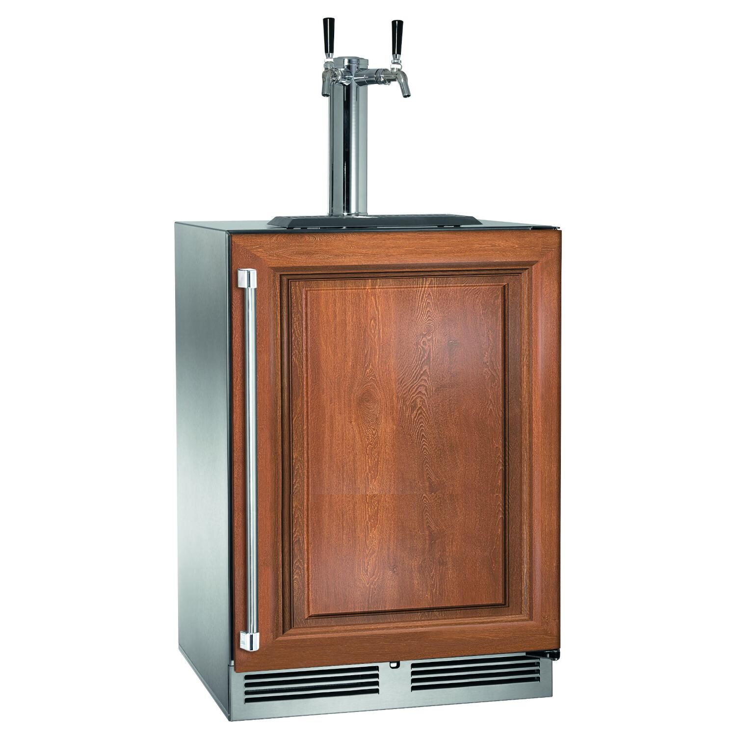 Perlick HC24TO-4-2R-2 24-Inch C-Series Two Tap Stainless Steel Panel Ready Outdoor Beverage Dispenser - Right Hinged - Custom Dark Wood Panel thumbnail