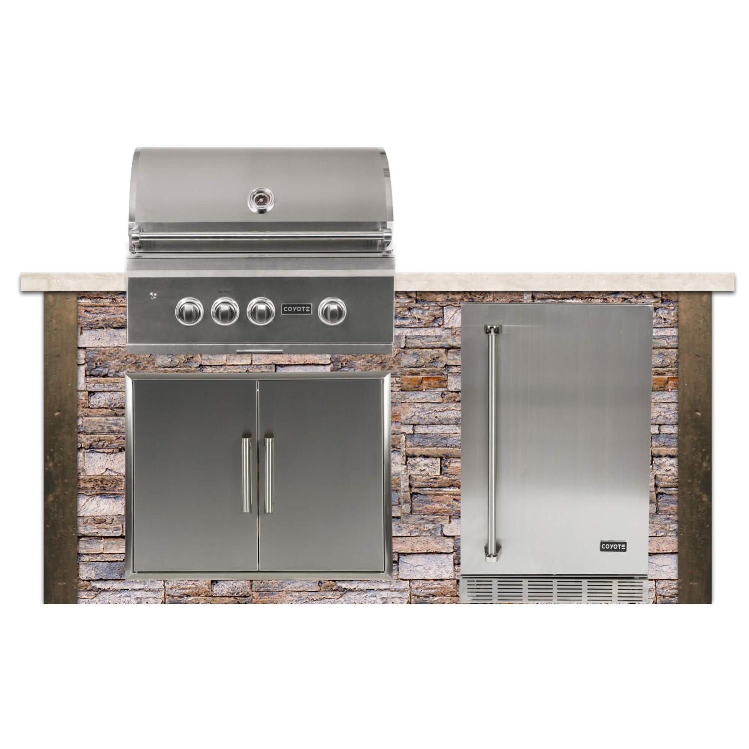 Coyote RTAC-G6-P-SB-C2SL30LP Ready-To-Assemble 6 Ft Outdoor Kitchen Island With 30-Inch S Series Propane Gas Grill - Stacked Stone/Brown Terra - Front View thumbnail