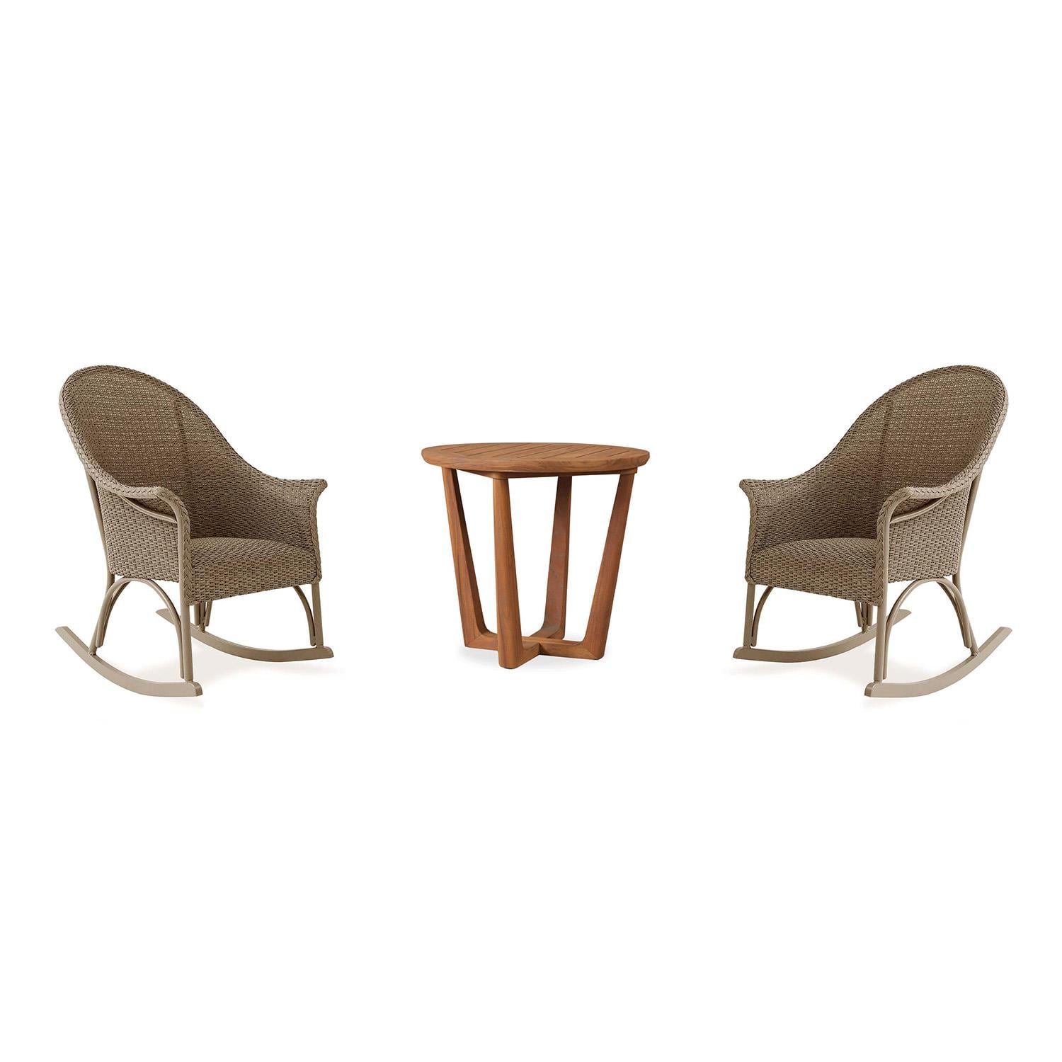 Timeless View 3 Pc Wicker Seating Set w/ Rocking Chairs in Fawn by Lakeview Outdoor Designs