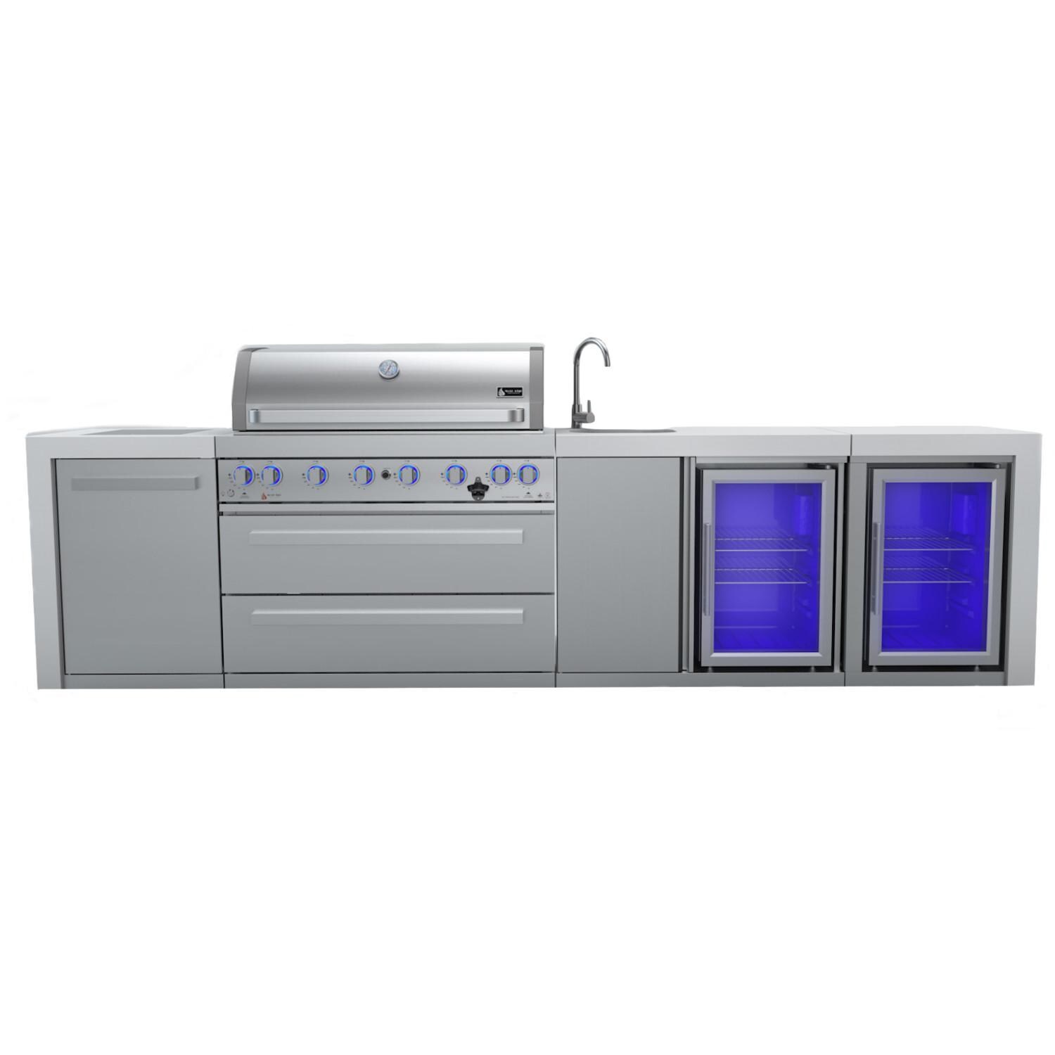 Mont Alpi 805 Deluxe Propane Gas Island Grill W/ Beverage Center, Refrigerator Cabinet, Infrared Side Burner, & Rotisserie Kit - MAi805-DBEVFC image