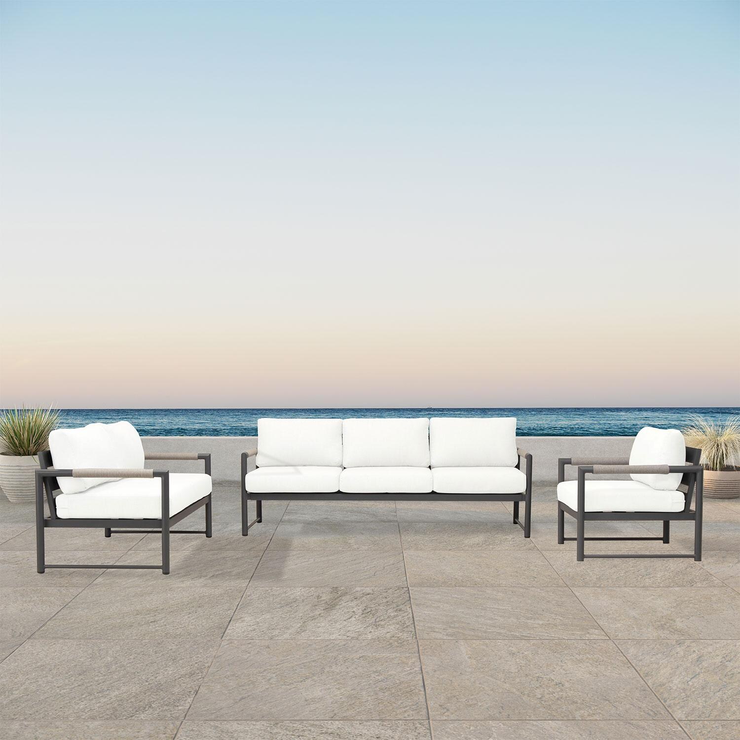 Avenue Bay 3 Pc Aluminum Sofa Seating Set in Slate/Canvas Natural by Lakeview Outdoor Designs
