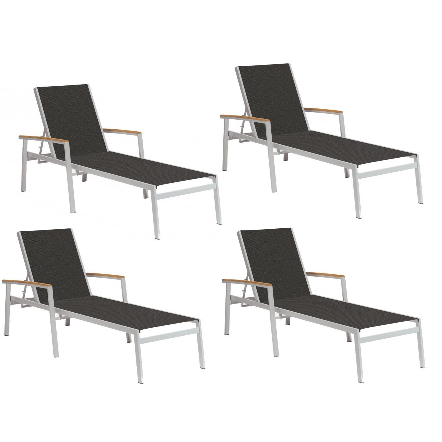 Travira Sling Patio Chaise Lounge W/ Black Sling & Vintage Tekwood Armcaps By Oxford Garden - Set Of 4 thumbnail