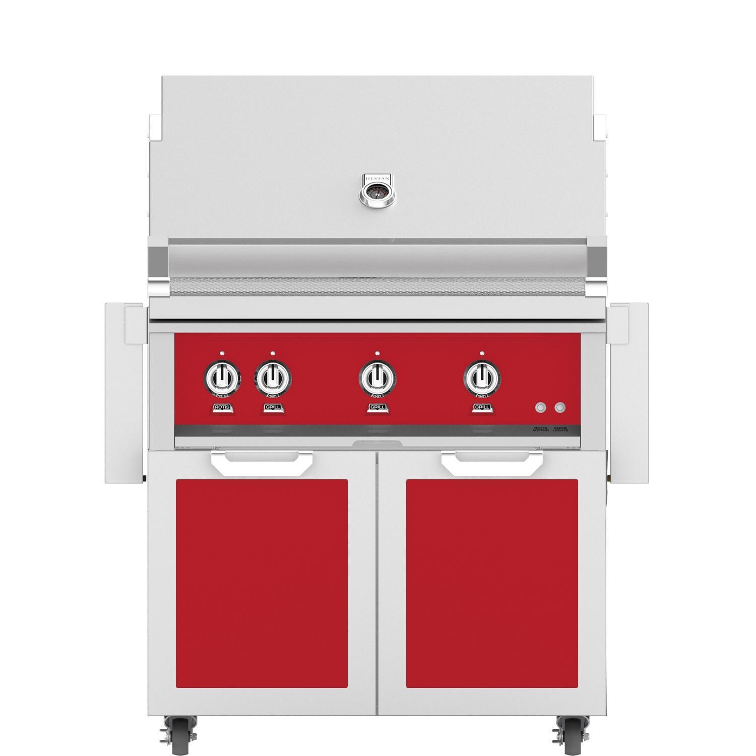 Hestan 36-Inch Freestanding Propane Gas Grill W/ All Infrared Burners & Rotisserie On Double Door Tower Cart - Matador - GSBR36-LP-RD thumbnail
