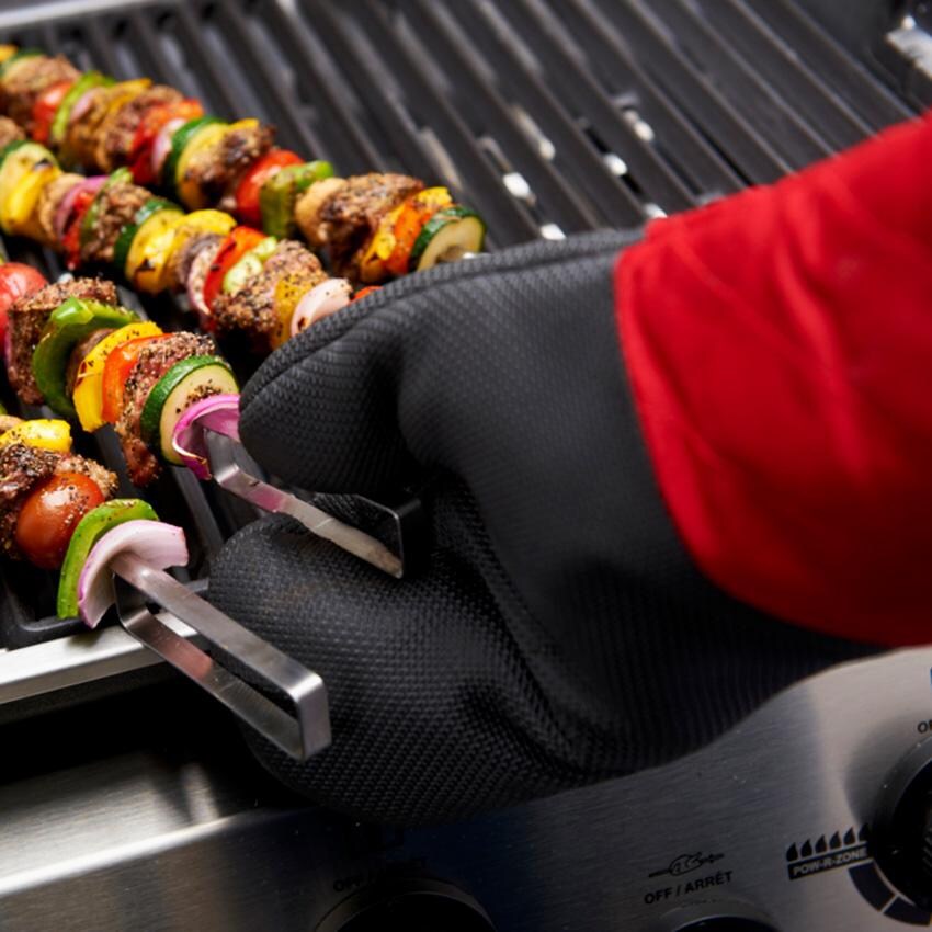 GrillPro Silicone Heavy Duty Palm Grill Mitt - 90963 - Grabbing Skewer - Lifestyle thumbnail