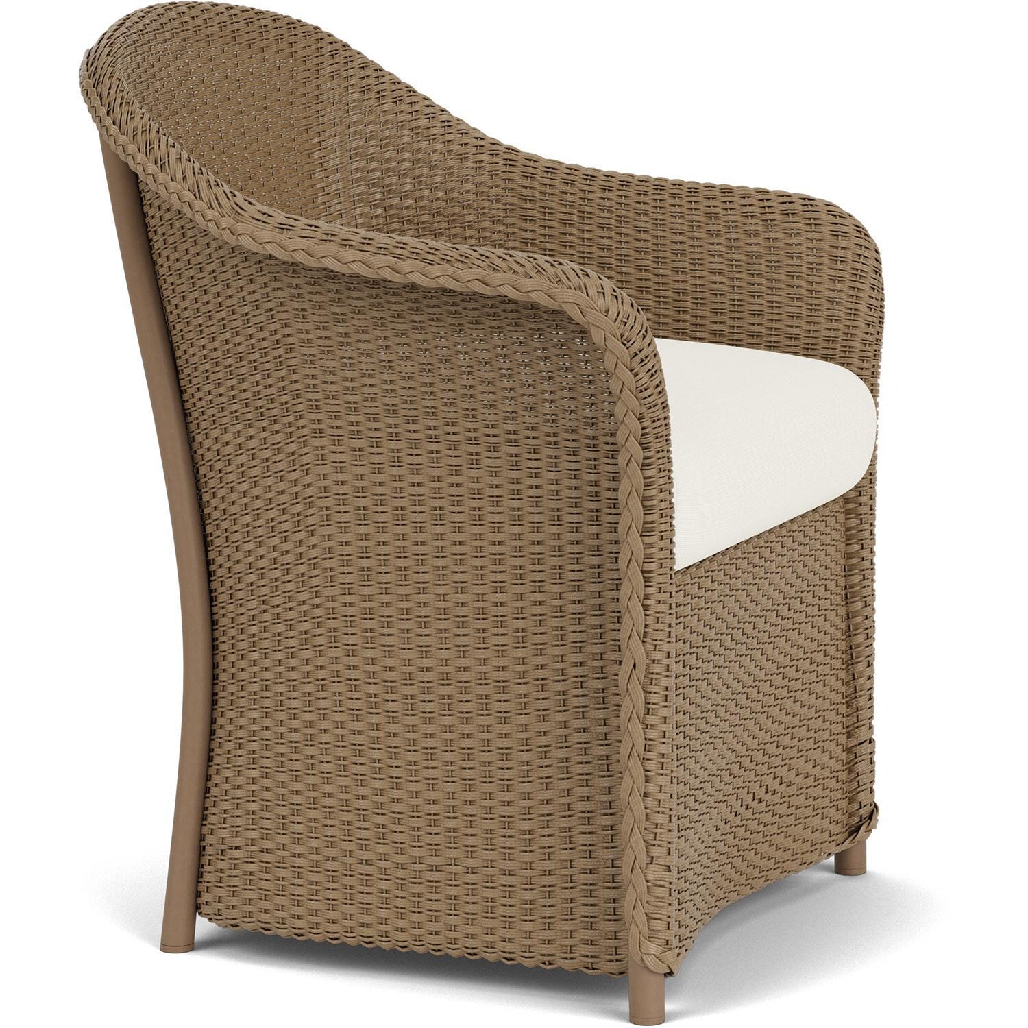 Lloyd Flanders Weekend Retreat Dining Armchair in Fawn Finish W/ Sailcloth Salt Fabric - Angled thumbnail