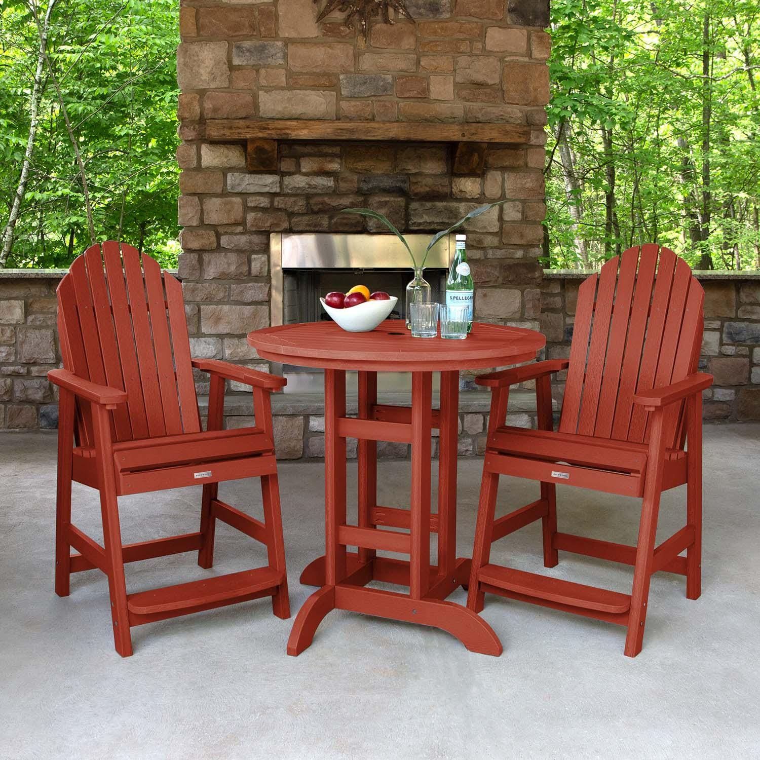 Lakeview Outdoor Designs Dream Bay 3 Pc Recycled Plastic Round Counter Dining Set in Rustic Red by - LV-CNA36-RED