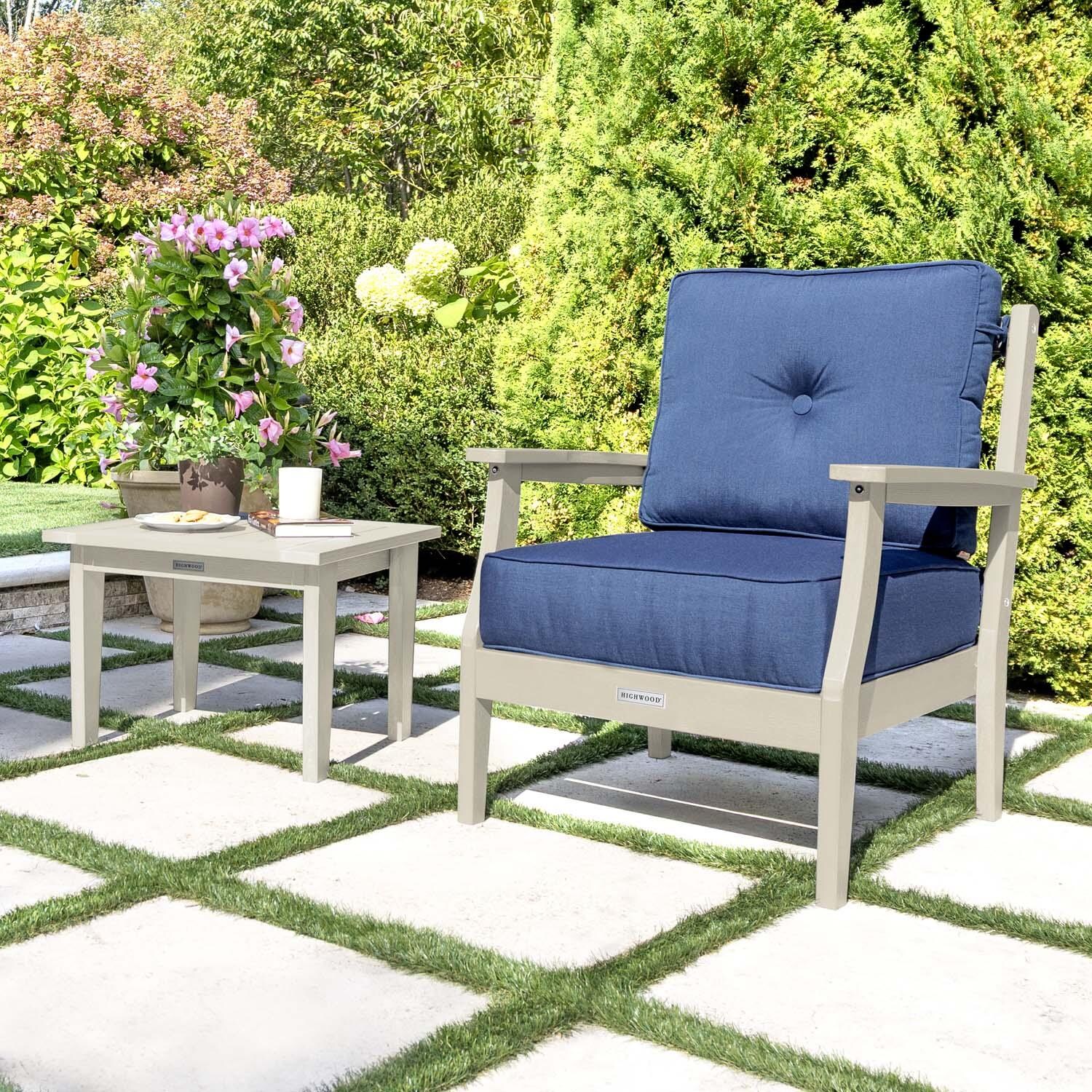 Blushing Bay 3 Pc Recycled Plastic Seating Set in Spectrum Indigo/Whitewash by Lakeview Outdoor Designs - Close Up - Lifestyle thumbnail