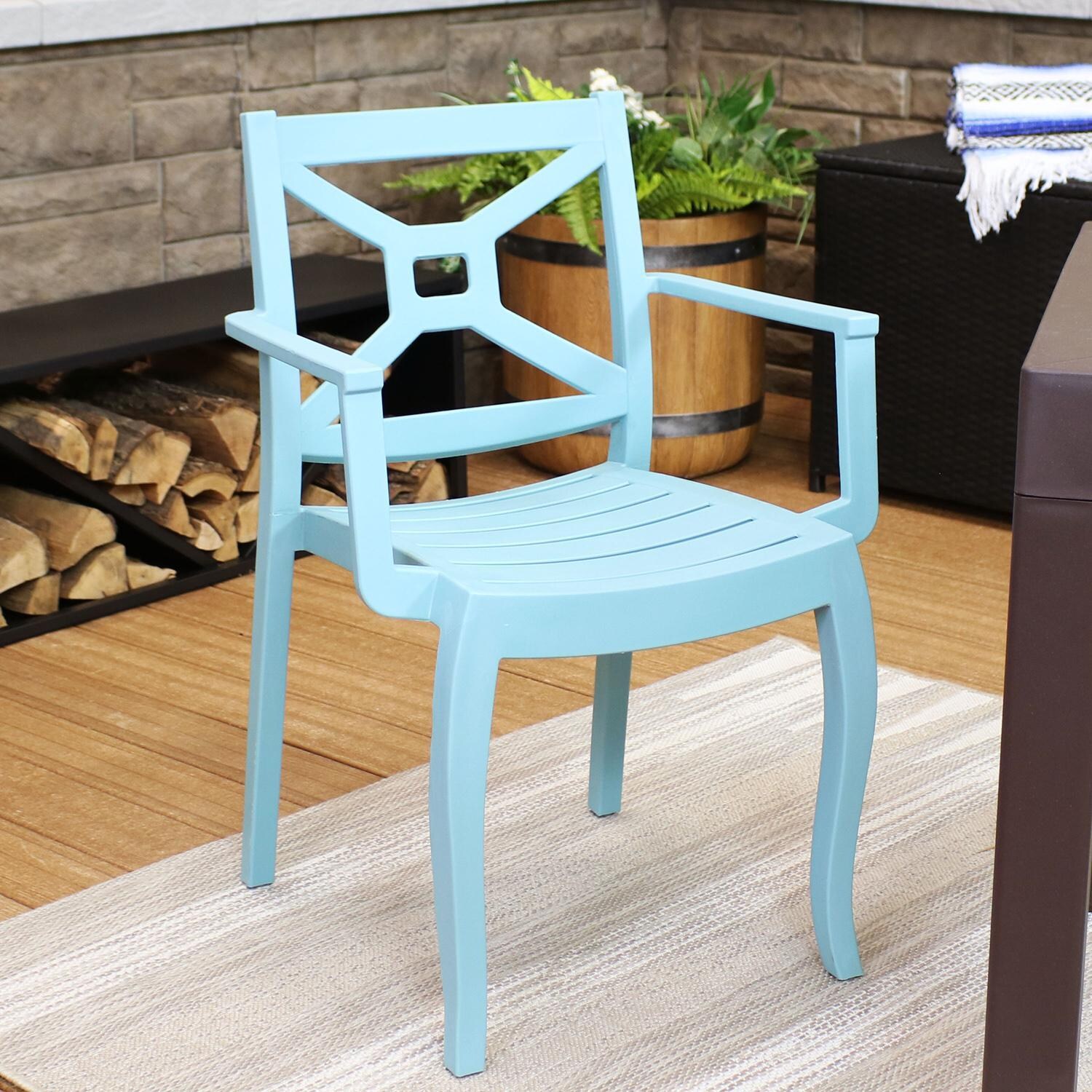 Ultimate Patio Plastic Outdoor Arm Chair - Spring Blue - Lifestyle View thumbnail