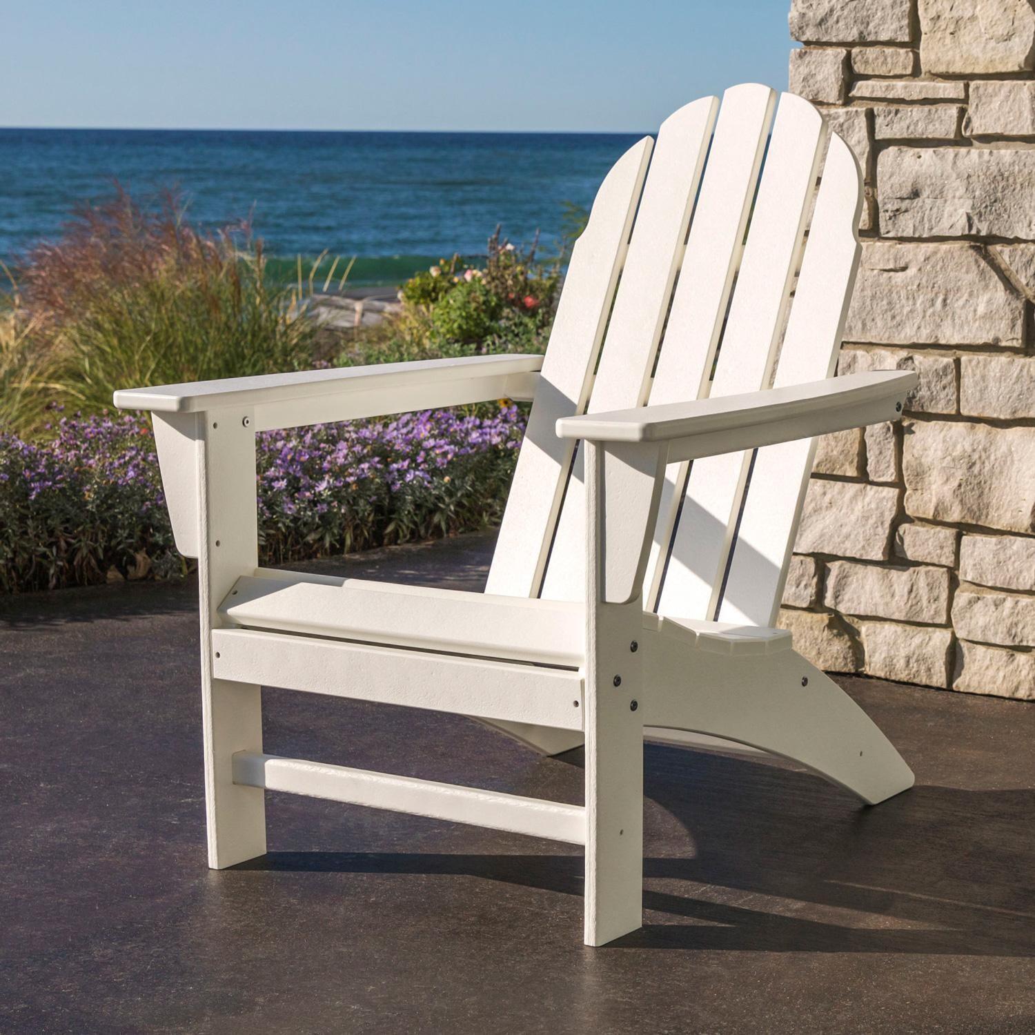 POLYWOOD Vineyard Adirondack Chair - Teak - Back Patio - Shown in Sand finish - Lifestyle thumbnail