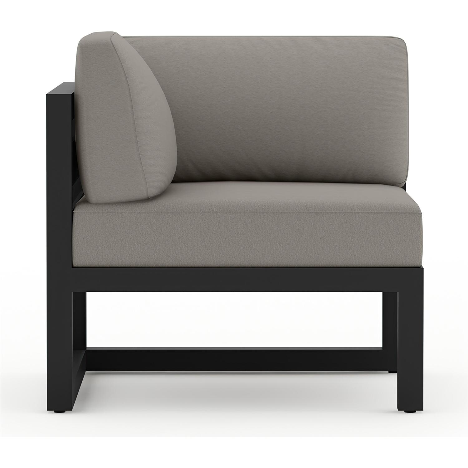 Lakeview MSTYCV-BK-CS-CC Misty Cove Aluminum Corner Club Chair in Black w/Canvas Charcoal Cushions by Lakeview Outdoor Designs - Front View - White Background thumbnail