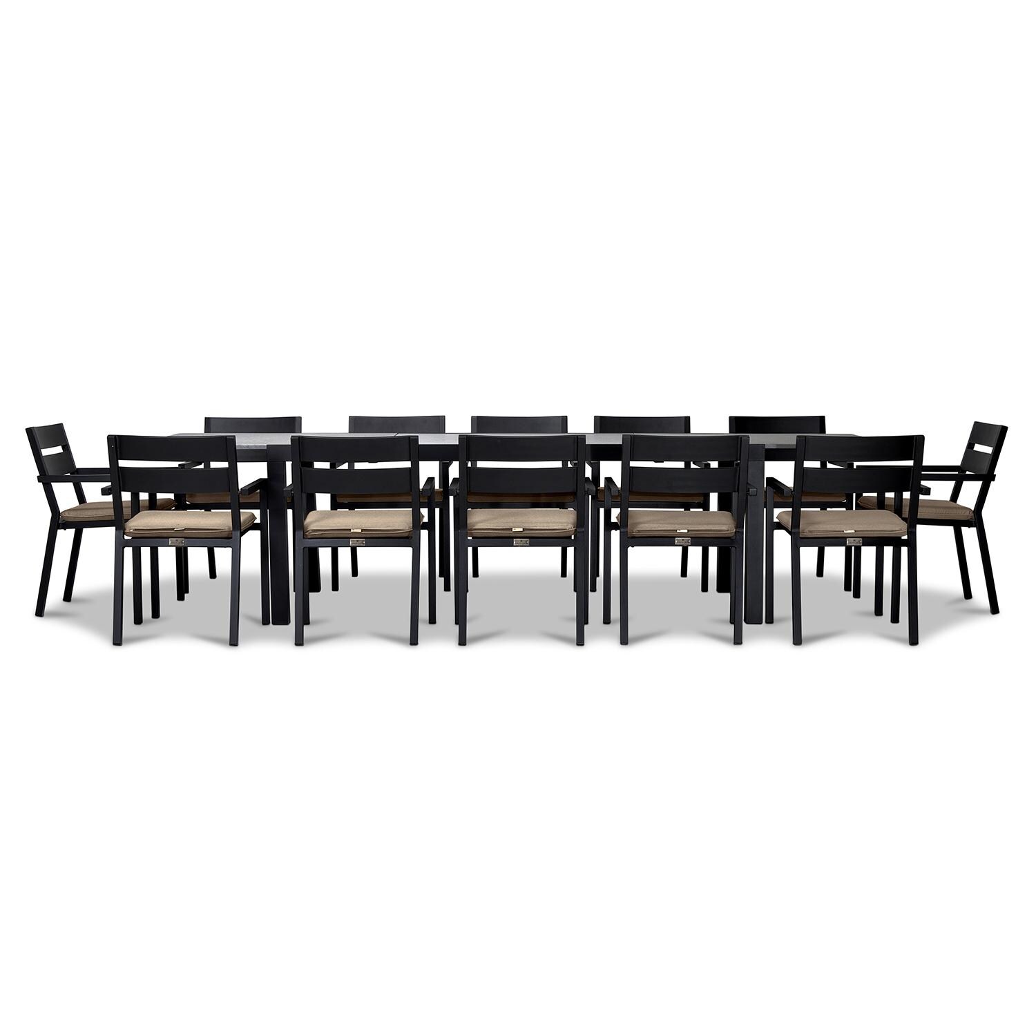 Calm Bay 13 Pc Extendable Dining Set in Black/Canvas Flax by Lakeview - White Background 3 thumbnail