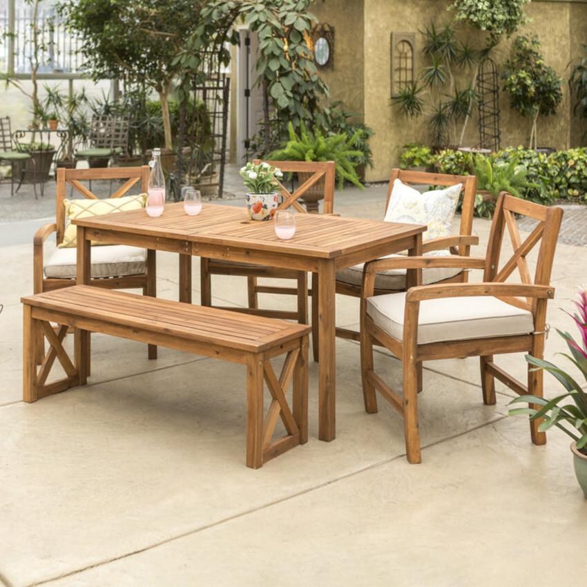 Ultimate Patio Camille Way 6 Piece Acacia Patio Dining Set W/ 60 X 32 Inch - Rectangular - Table - Brown thumbnail