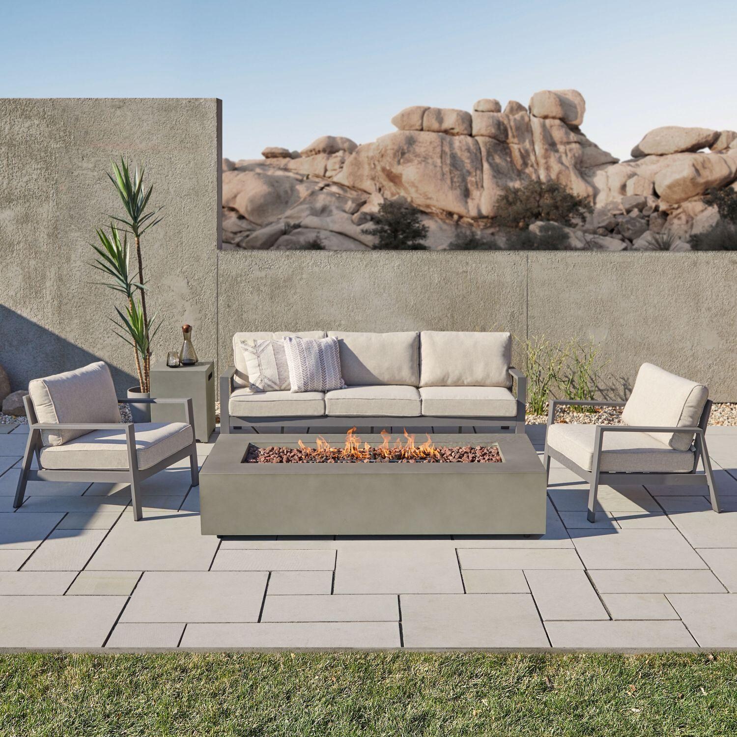 Elysian 5 Pc Aluminum Fire Pit Seating Set in Mist Gray by Lakeview Outdoor Designs - Lifestyle thumbnail