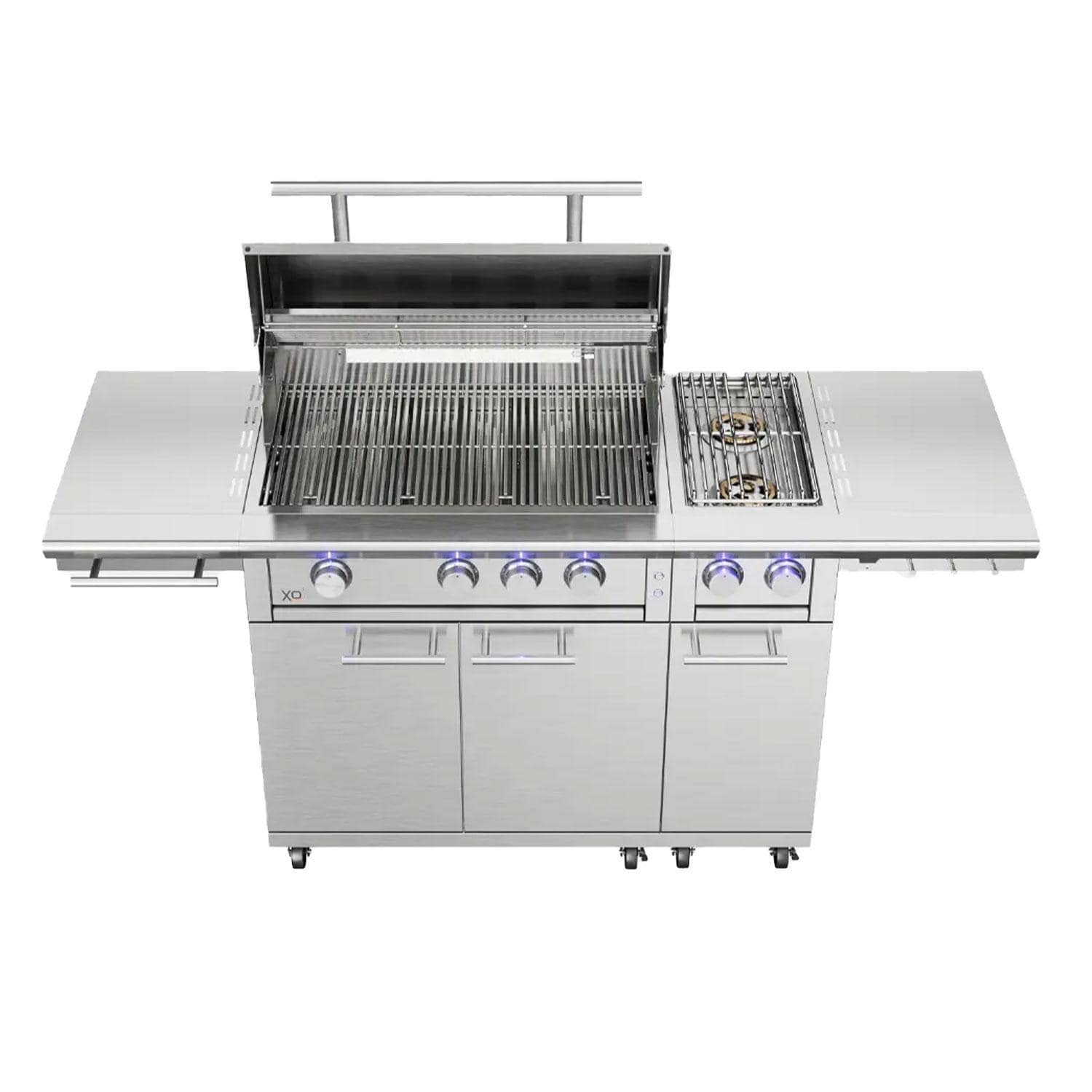 XO Appliance XOGCARTSBXLT Stainless Steel Side Burner Cart - Attached to Grill (Not Included) - Lid Up - Overhead View - White Background thumbnail