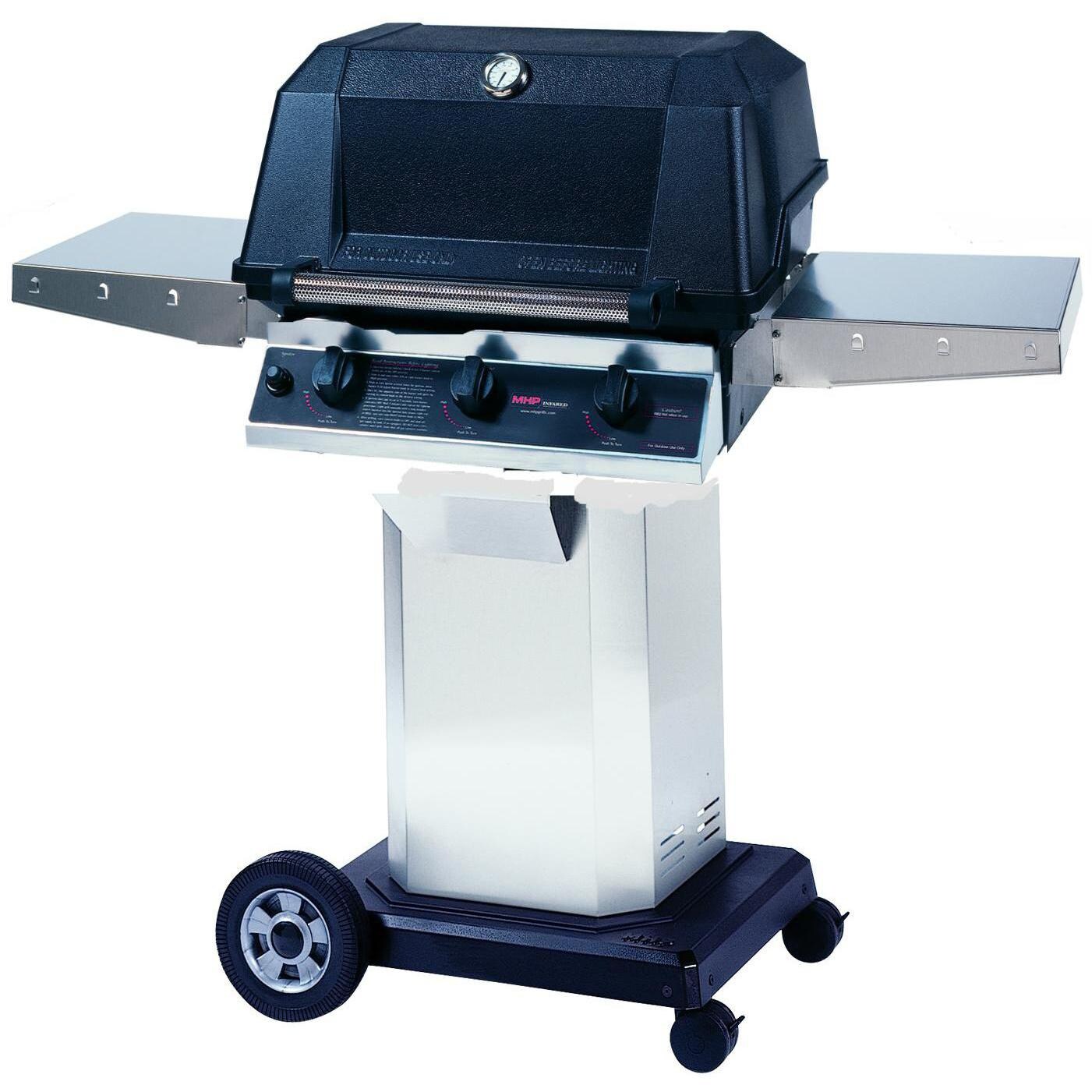 MHP WHRG4DD Hybrid Natural Gas Grill W/ SearMagic Grids On Stainless Cart