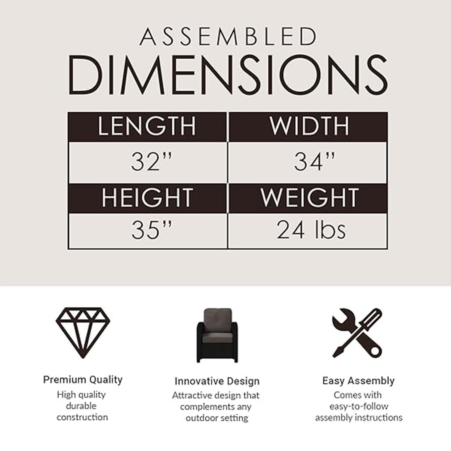 La Flore 5 Pc Resin Wicker Fire Pit Seating Set in Mocha by Ultimate Patio - Club Chair - Dimensions - Diagram thumbnail