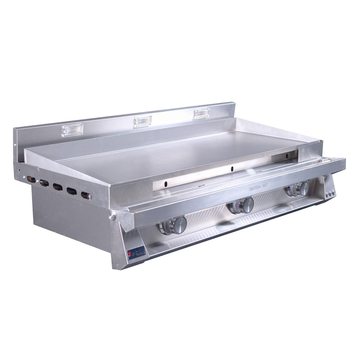Le Griddle OML105P3 LP Pro Series 105 3 Burner Built-In Propane Flat Top Grill w/ 3mm Plate - Off - Side View - White Background thumbnail