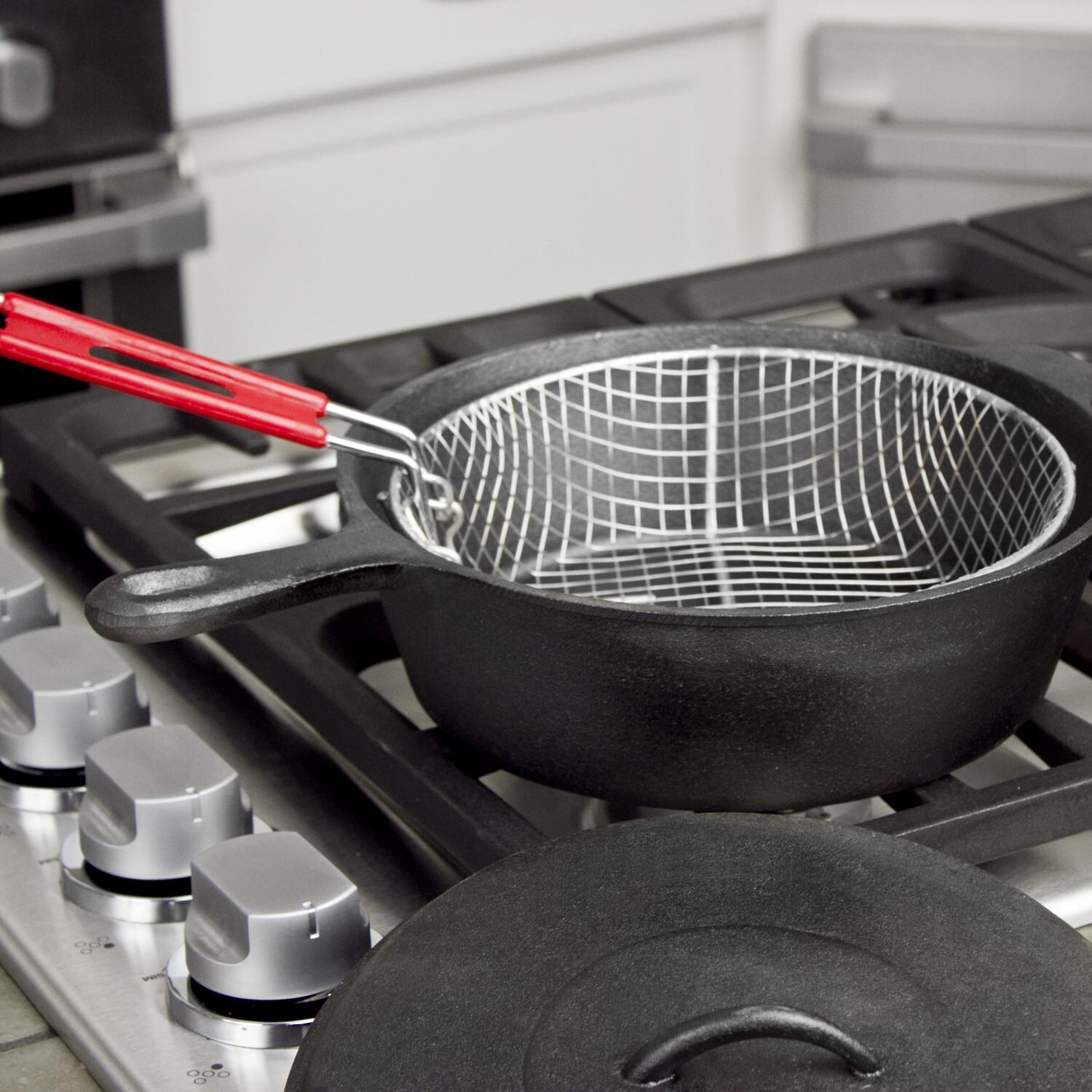 Cajun Cookware 4-Quart Seasoned Cast Iron Chicken Fryer With Basket - Lifestyle View thumbnail