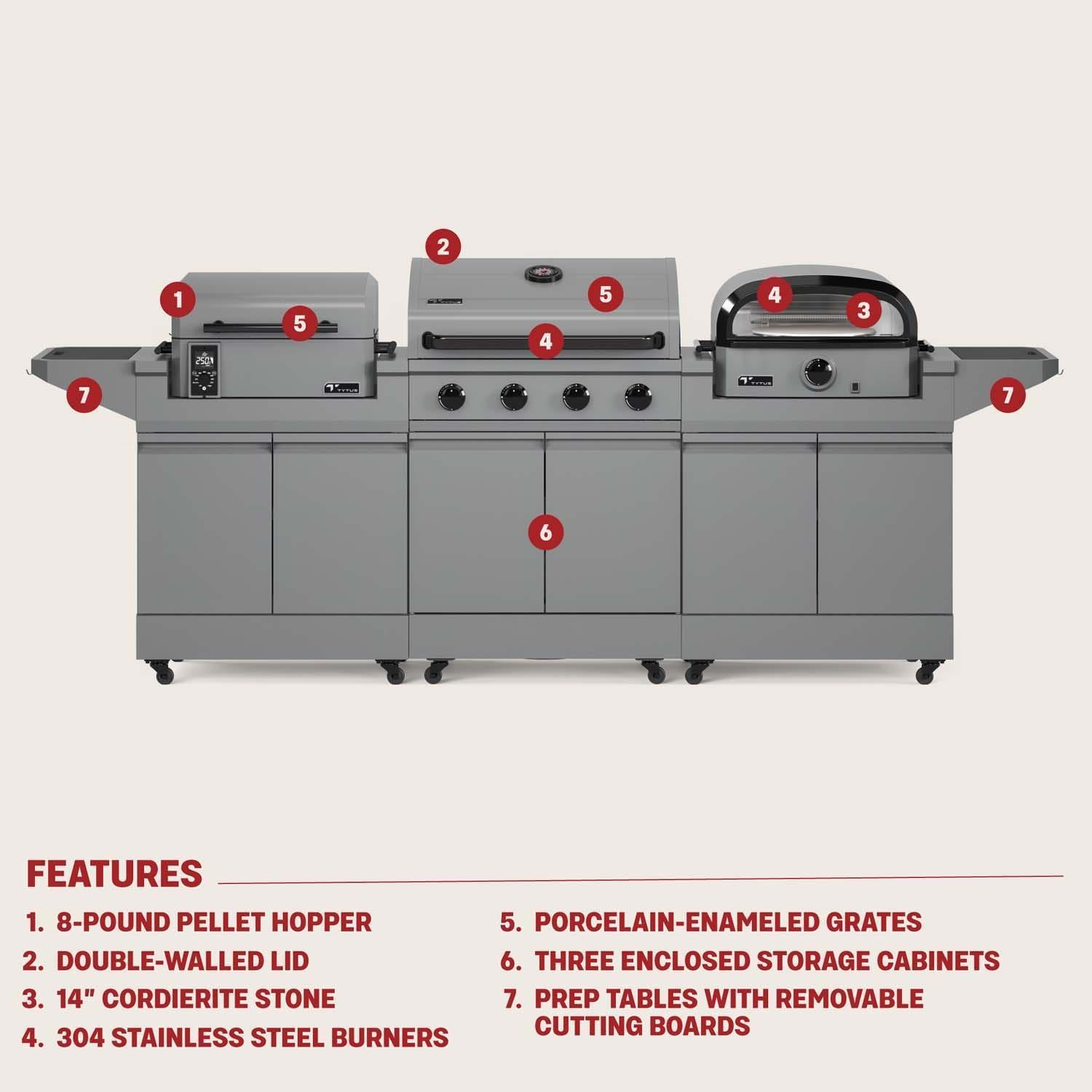 TYTUS TDT-BUN-008 Modular Grilling Collection 32 Inch Propane Gas Grill, Pellet Smoker, and Propane Pizza Oven w/ Cart - Features - Detail thumbnail