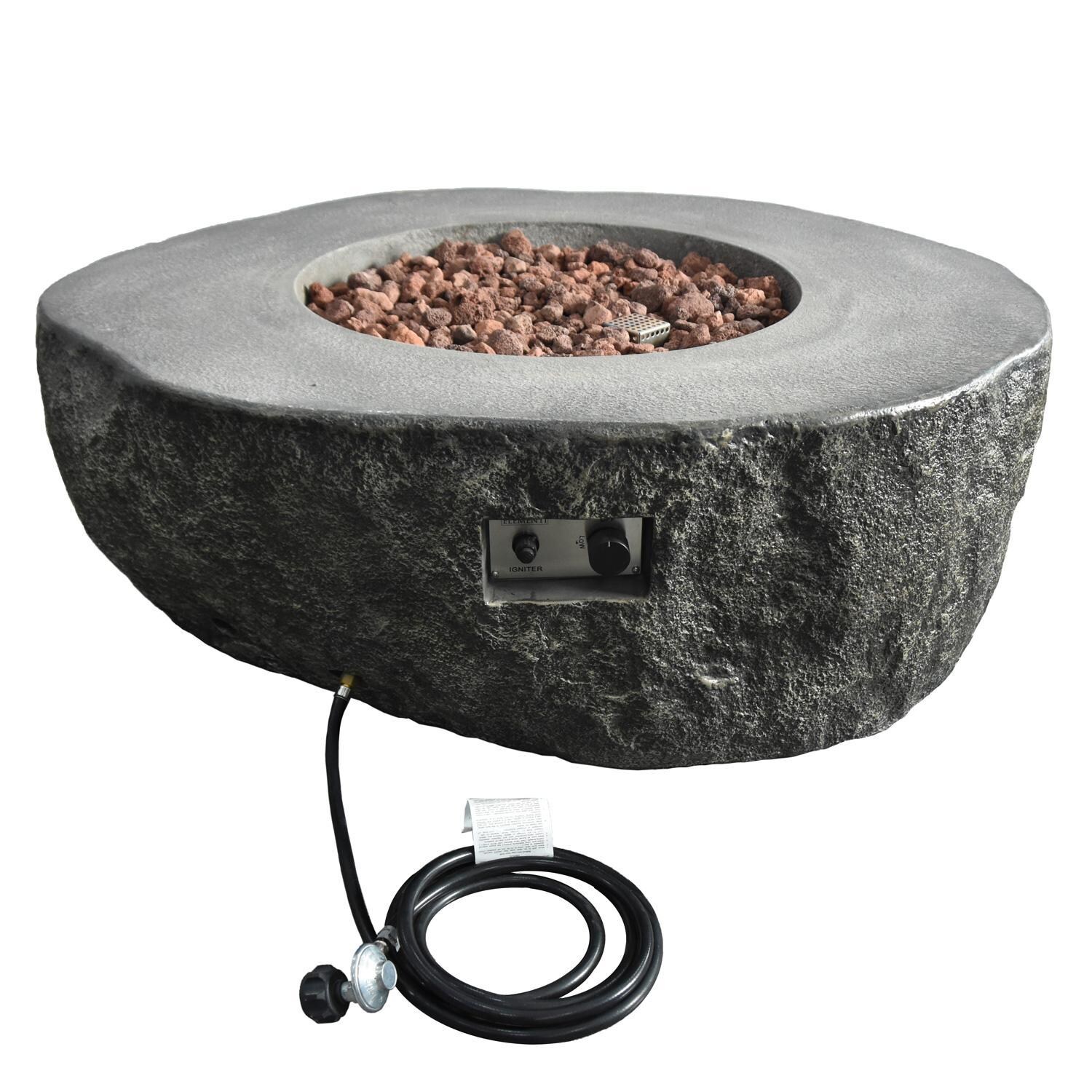 Elementi OFG110-LP Boulder 43-Inch Round Propane Fire Pit Table - Controls & Hose - White Background thumbnail