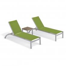 Argento 3 Piece Aluminum Patio Chaise Lounge Set W/ Wicker Side Rails & Tekwood Vintage End Table By Oxford Garden - Go Green Sling