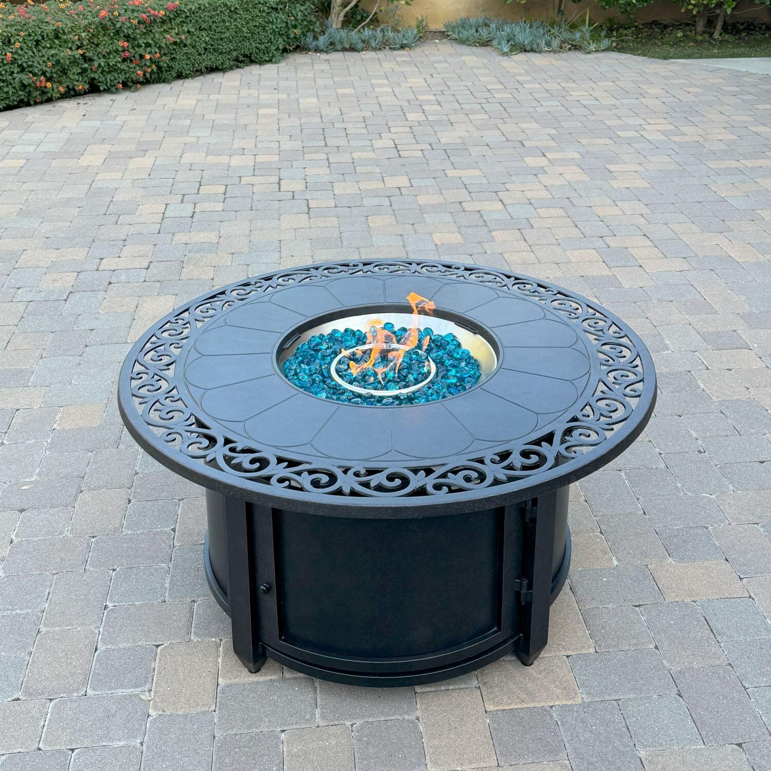Cast Aluminum 47-in Round Fire Pit Chat Table By Darlee