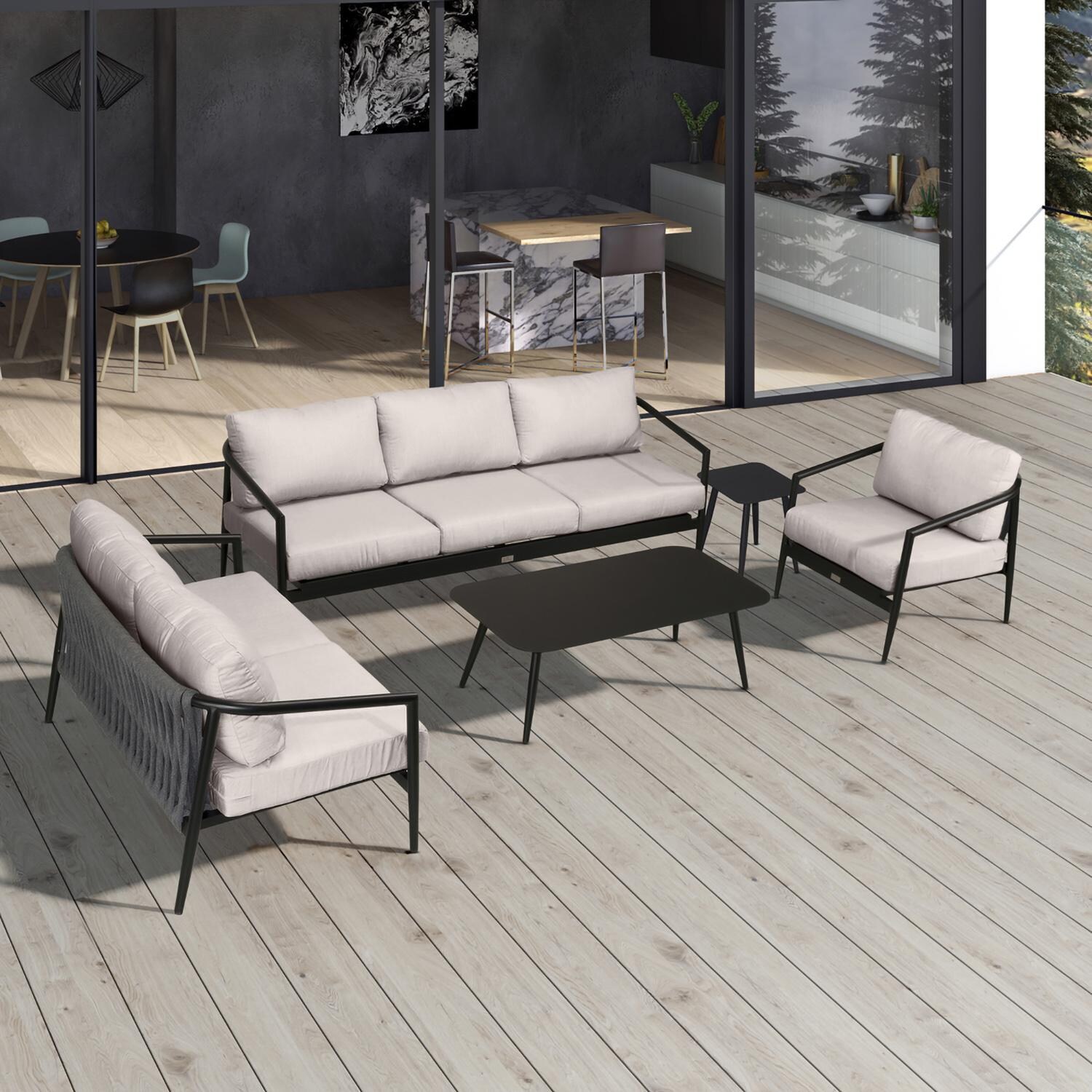 Lakeview Midnight Cove 5 Pc Aluminum Sofa Seating Set in Black/Carbon/Cast Silver - Top - Lifestyle thumbnail