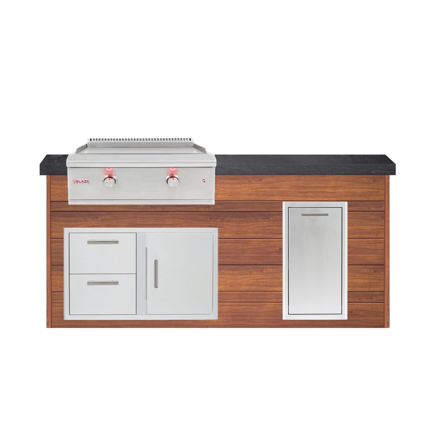 BBQGuys Signature 6ft Luxury Outdoor Island W/ Blaze Premium LTE 30-Inch Natural Gas Griddle - Light National Walnut Aluminum W/ Black Polished Granite thumbnail