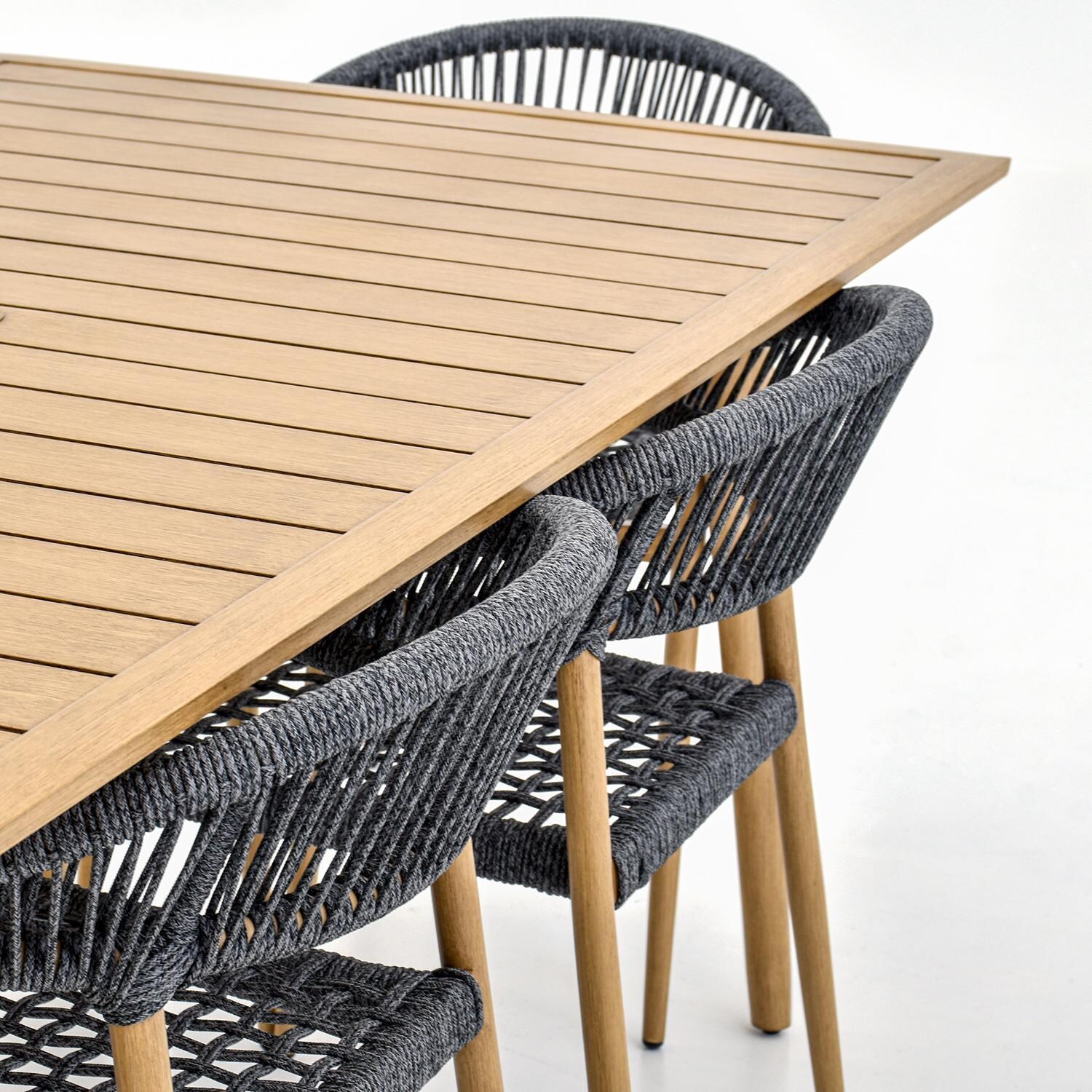 Lakeview Outdoor Designs LV-352-7 Eden Isle 7 Pc Aluminum Dining Set in Natural Wood - Table Corner - Detail thumbnail