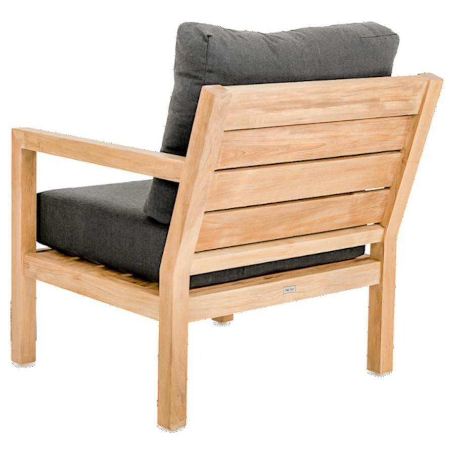 Teak + Table Monday Teak Patio Club Chair in Granite - Back Angled W/ Carbon Cushion - White Background thumbnail
