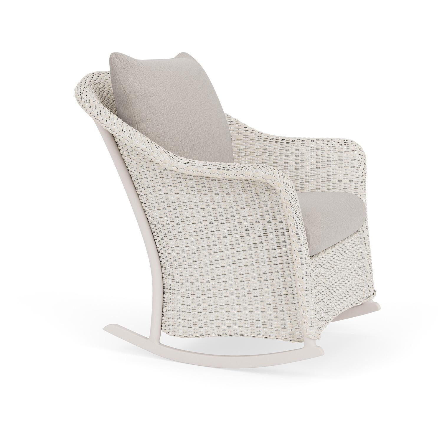 Lloyd Flanders Weekend Retreat Lounge Rocker in Antique White Finish W/ Remy Cloud Fabric - Angled thumbnail