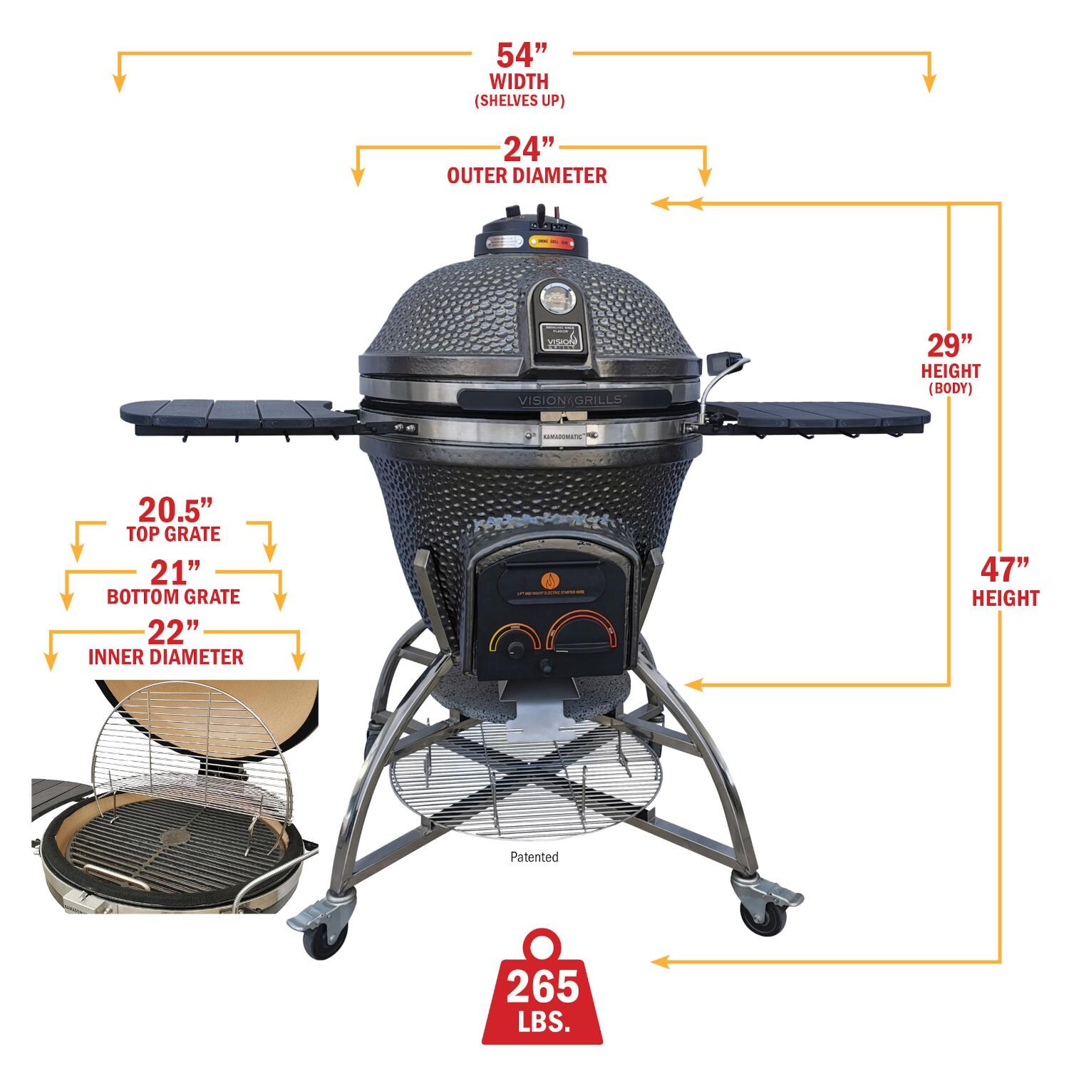 Vision XD-702MG Elite Series Kamado Grill - Dimensions thumbnail