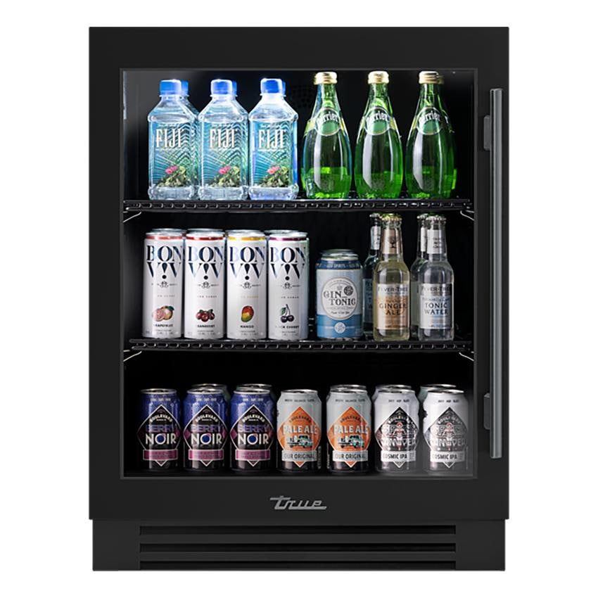 True TURADA-24-LG-A~027-H05 ADA Height 24 Inch 5 Cu. Ft. Left Hinge Glass Door Outdoor Refrigerator in Matte Black w/ Pewter Handles - White Background thumbnail