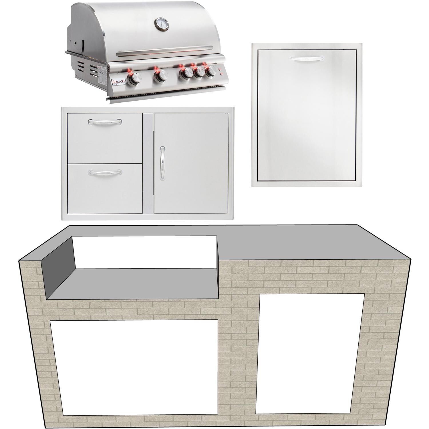 EZ Finish Systems 6-Foot Ready To Finish Outdoor Kitchen Island W/ Blaze Premium LTE 32-Inch Propane Gas Grill & Double Trash Drawer - BLZ-4LTE2-LP thumbnail