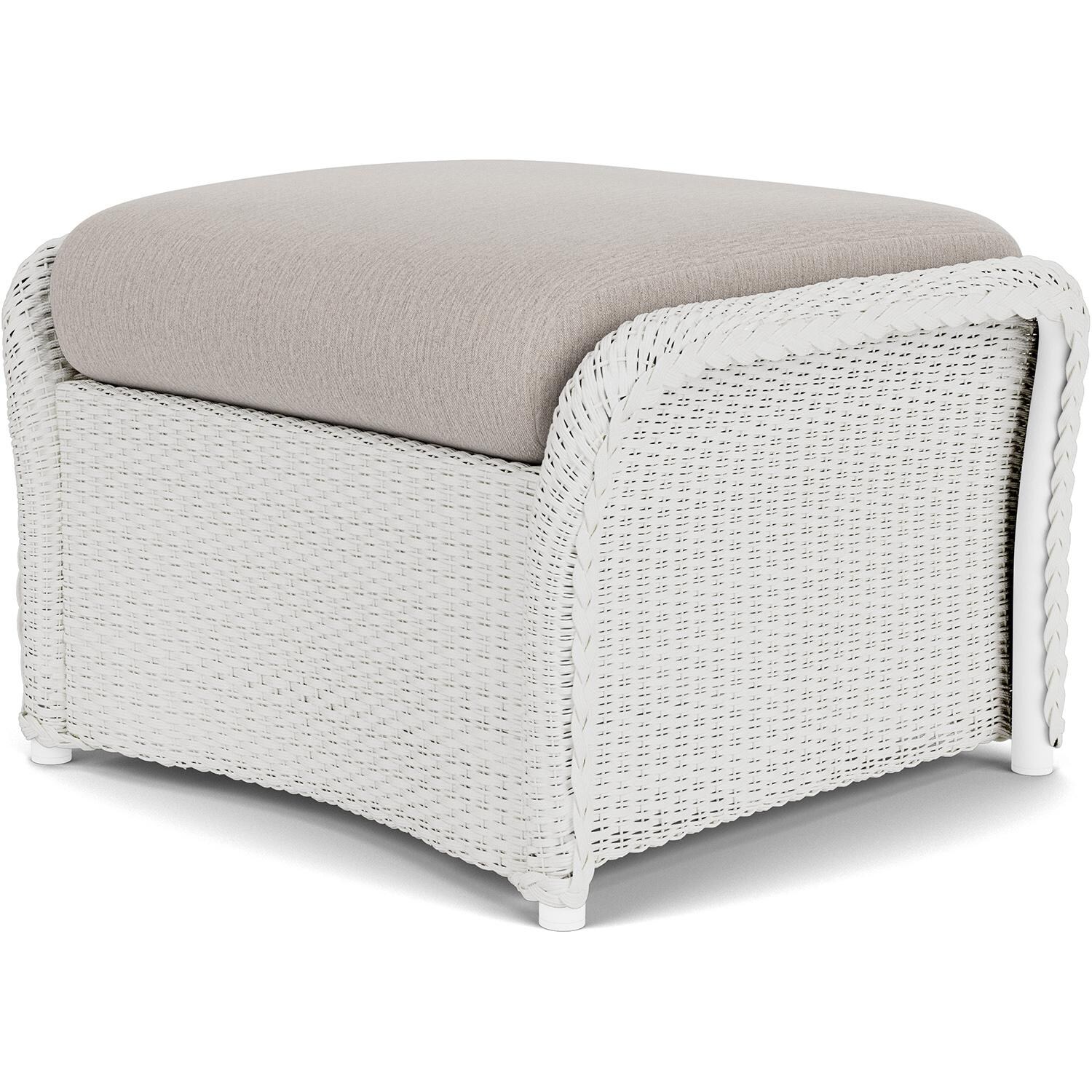 Lloyd Flanders Weekend Retreat Woven Ottoman in Matte White Finish W/ Remy Cloud Fabric - Back Right thumbnail