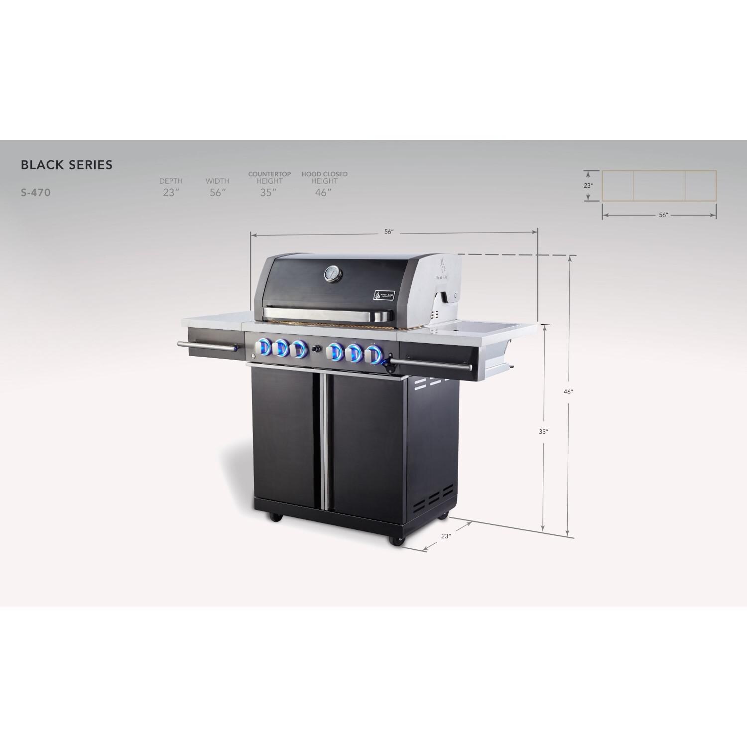 Mont Alpi - S-470 - Supreme 4-Burner Cart Propane Gas Grill - Dimensions thumbnail