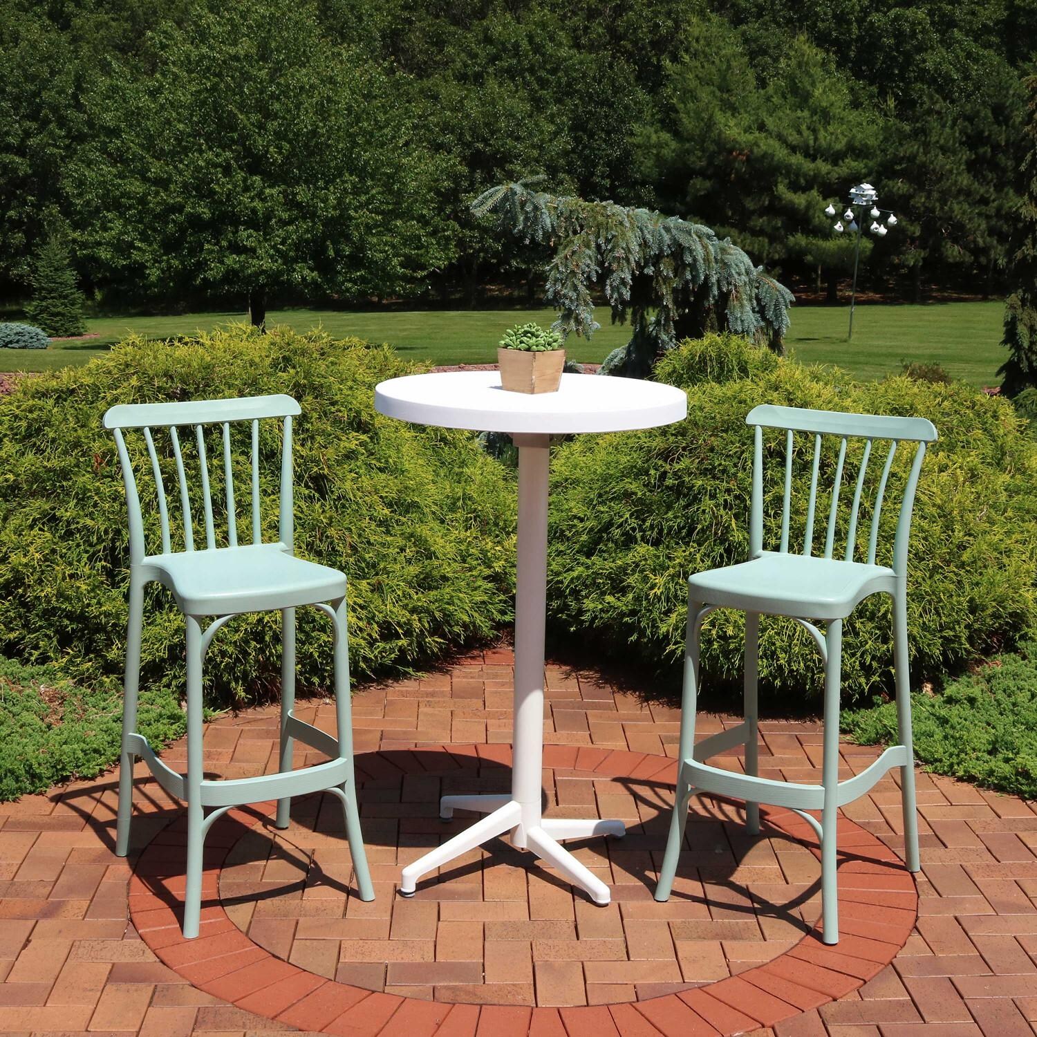 Sunnydaze All-Weather Woodway 3-Piece Bar Set - Nile Green image