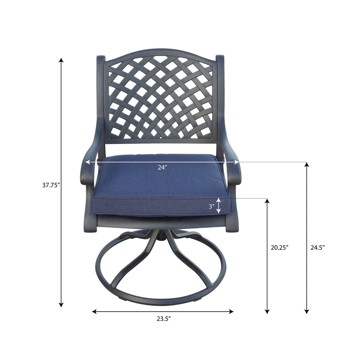Nassau Cast Aluminum 4 Pc Set Swivel Rocker Dining Chair Set in Antique Bronze/Navy by Darlee - Dimensions - Dimensional thumbnail