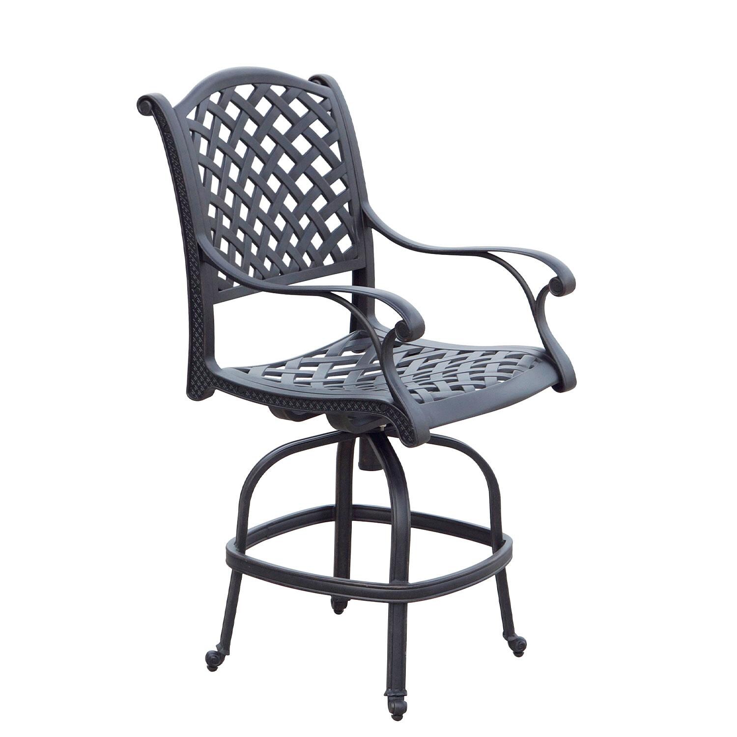 Nassau Cast Aluminum Swivel Counter Height Bar Stool in Antique Bronze/Sky Blue by Darlee - Side View - Shown W/ No Cushion - White Background thumbnail