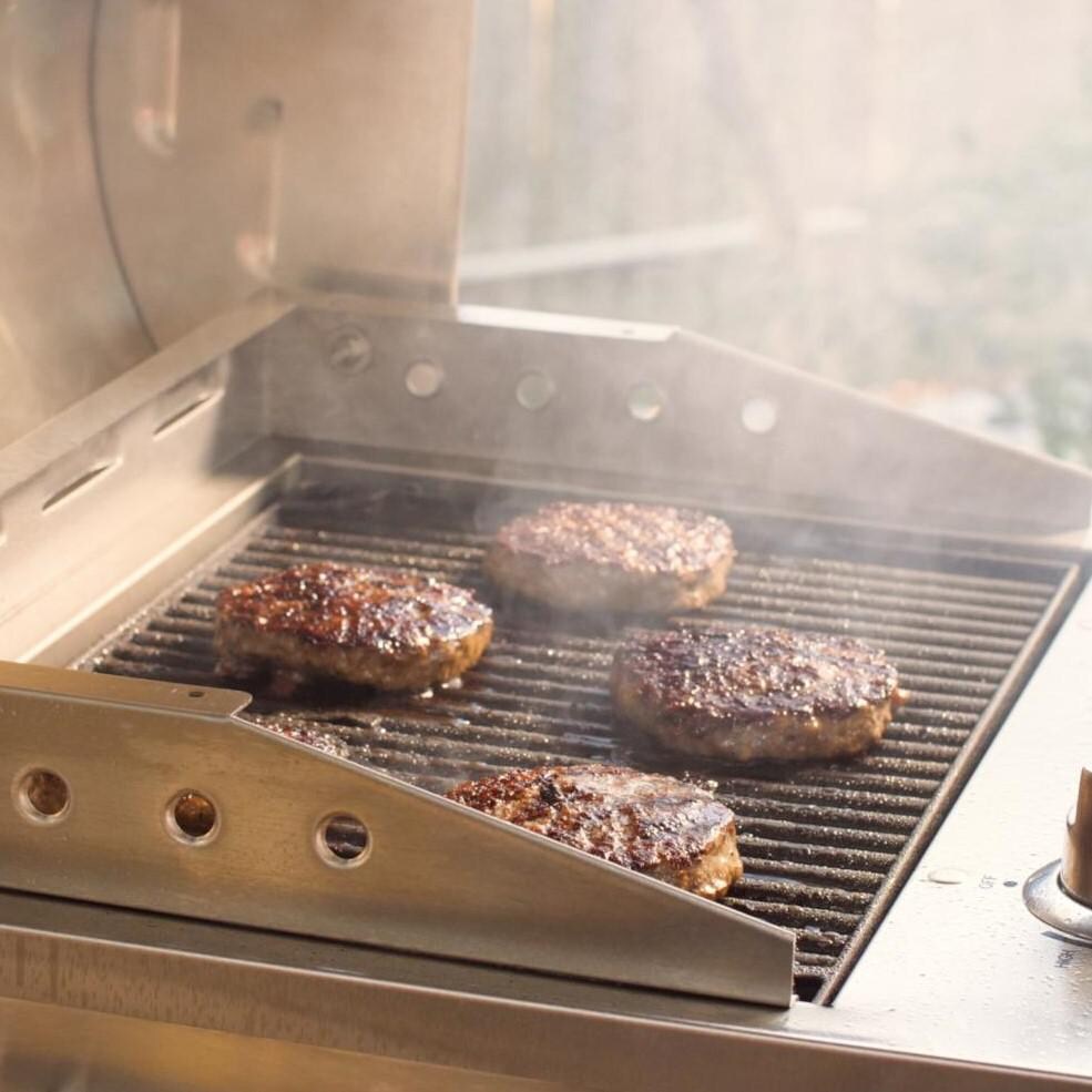 Coyote RTAC-E3S-SB-C1EL120SM Ready-To-Assemble 3 Ft Outdoor Kitchen Island With 18-Inch Electric Grill And Access Door - Stacked Stone/Brown Terra - With Food thumbnail