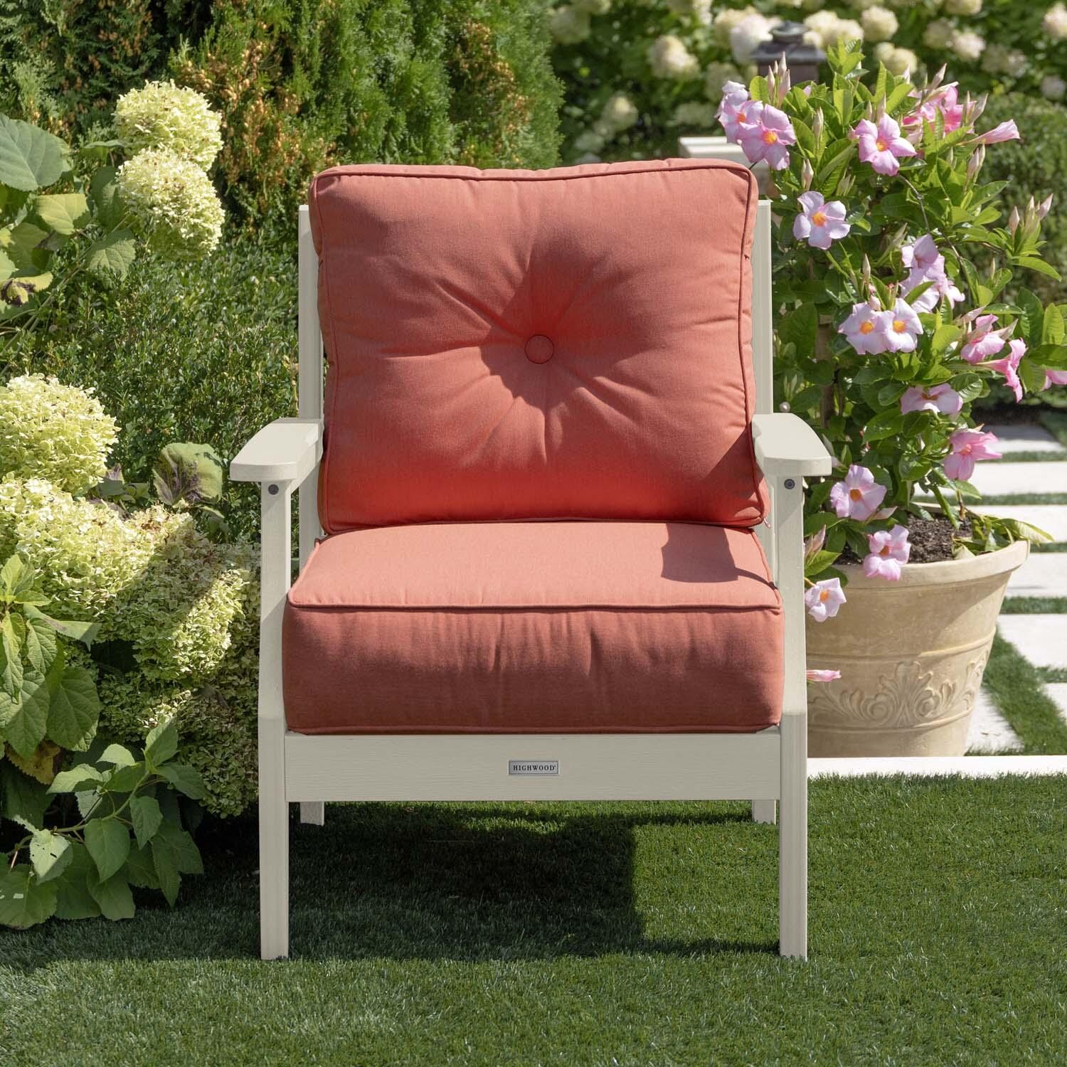 Blushing Bay Recycled Plastic Club Chair in Canvas Persimmon/Whitewash by Lakeview Outdoor Designs - Lifestyle thumbnail