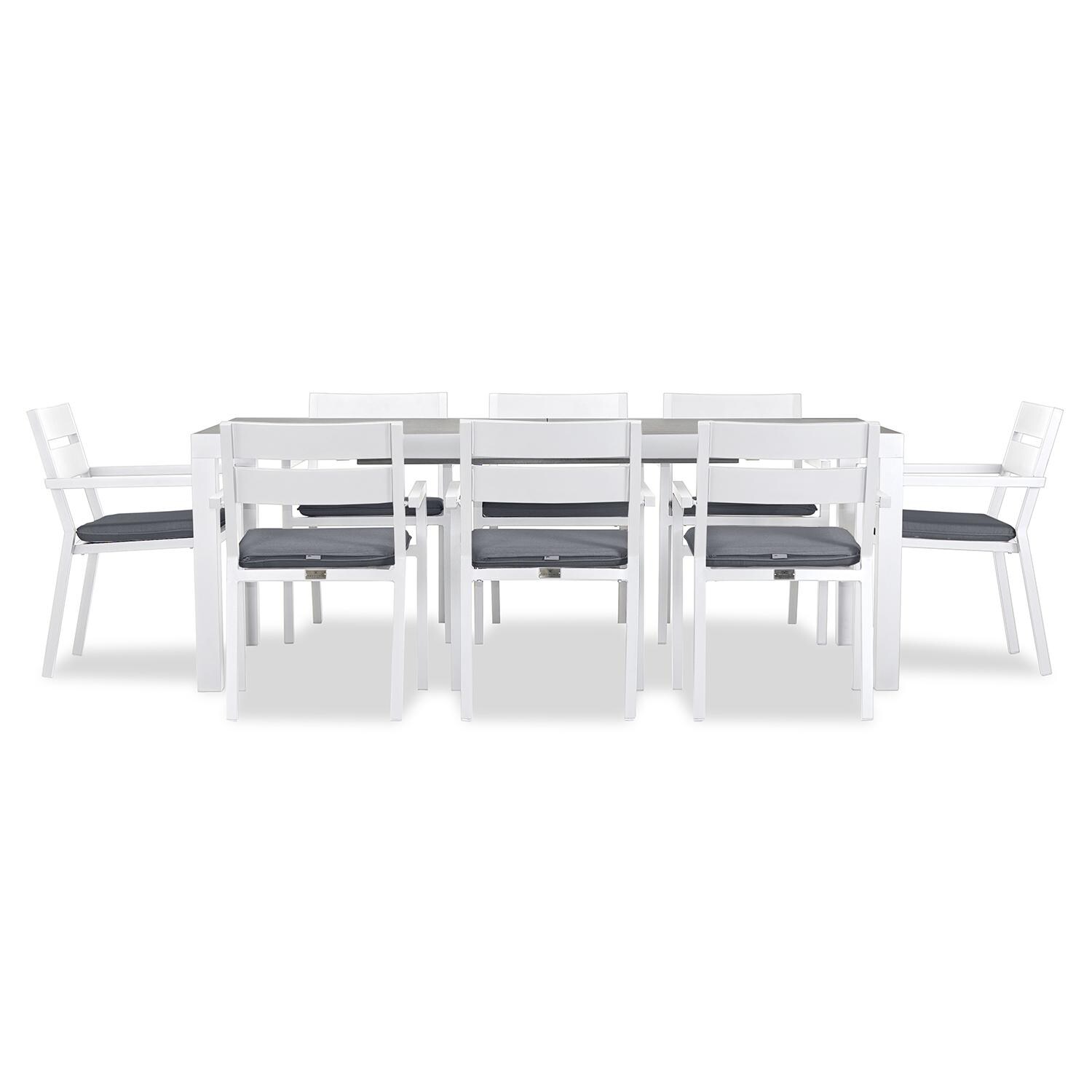 Calm Bay 9 Pc Extendable Dining Set in White/Concrete/Canvas Charcoal by Lakeview - White Background 3 thumbnail