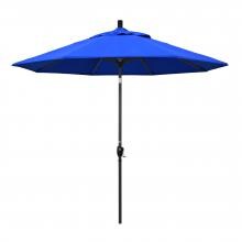 California Umbrella 9 Ft. Octagonal Aluminum Push Button Tilt Patio Umbrella W/ Crank Lift & Aluminum Ribs - Stone Black Frame / Sunbrella Canvas Pacific Blue Canopy