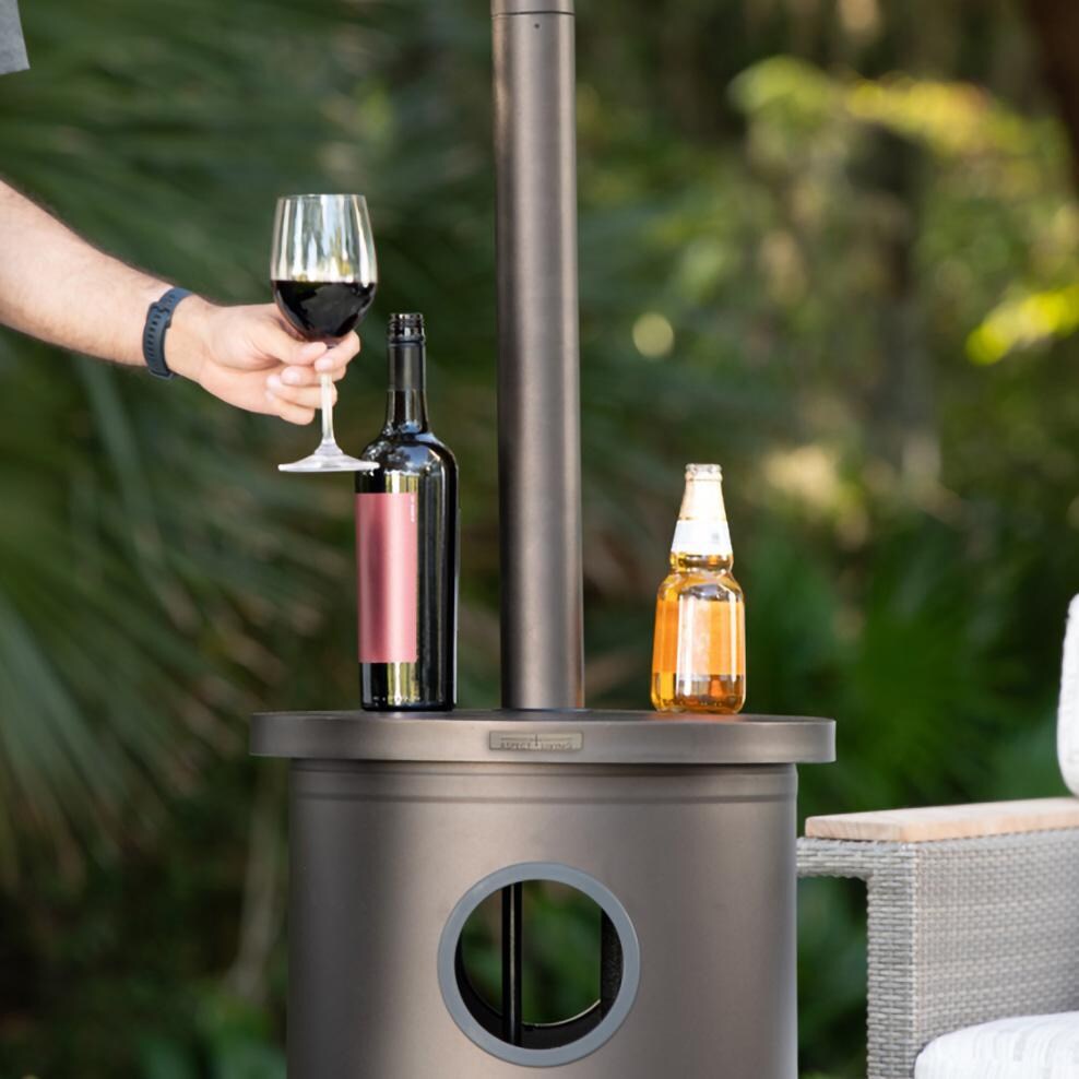 Ultimate Patio SC65264 48,000 BTU Propane Outdoor Patio Heater w/ Table - Mocha - Drinks on Table - Lifestyle thumbnail