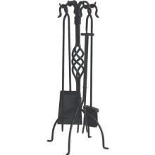 UniFlame 5-Piece Black Wrought Iron Fireplace Tool Set With Crook Handles - F-1053 image