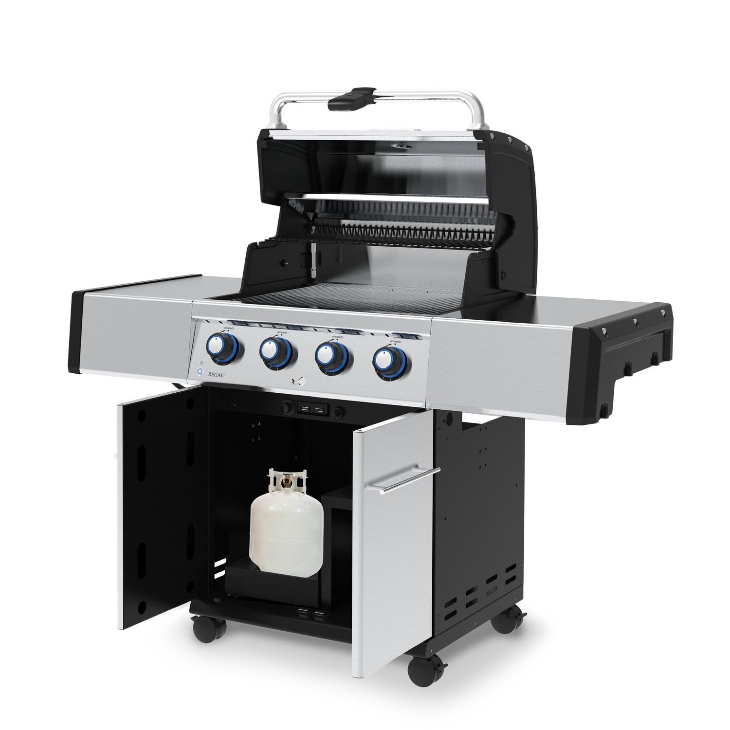 Broil King 956314 Regal S420 Pro 4-Burner Propane Gas Grill - Stainless Steel - Cabinet Open - White Background thumbnail