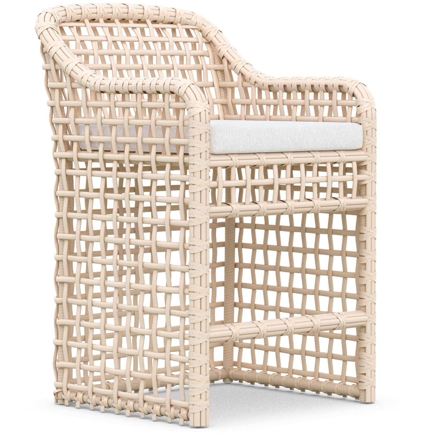 Azzurro Living Kiawah Wicker Counter Stool in Almond/Cloud - Angled - White Background thumbnail