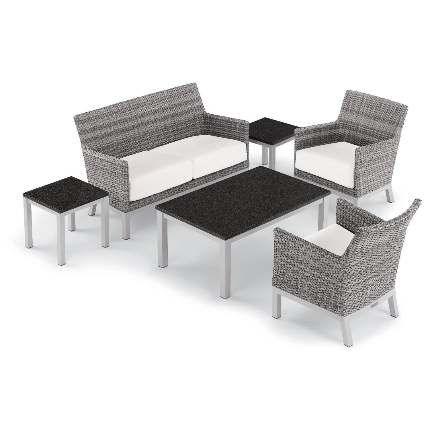 Argento 6 Piece Wicker Patio Conversation Set W/ Lite-Core Charcoal Tables & Eggshell White Cushions By Oxford Garden thumbnail