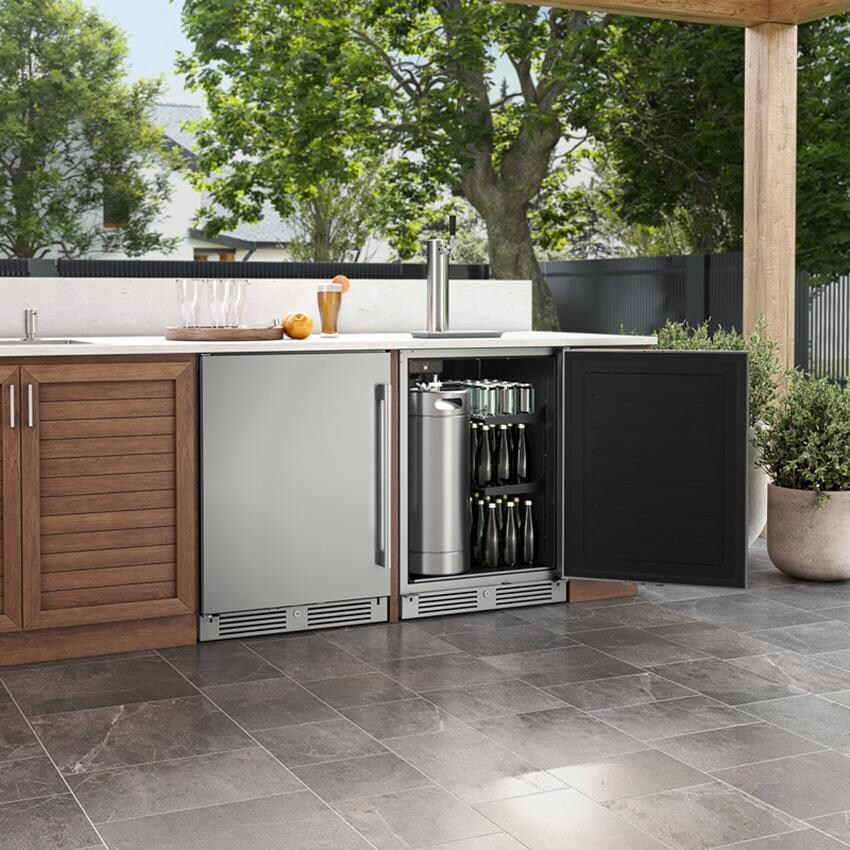 Zephyr PRKB24C01AS-OD Presrv 24-Inch Outdoor Kegerator & Beverage Cooler Triple Tap on Rolling Casters w/Line Cleaning Kit - Outside With Door Open thumbnail