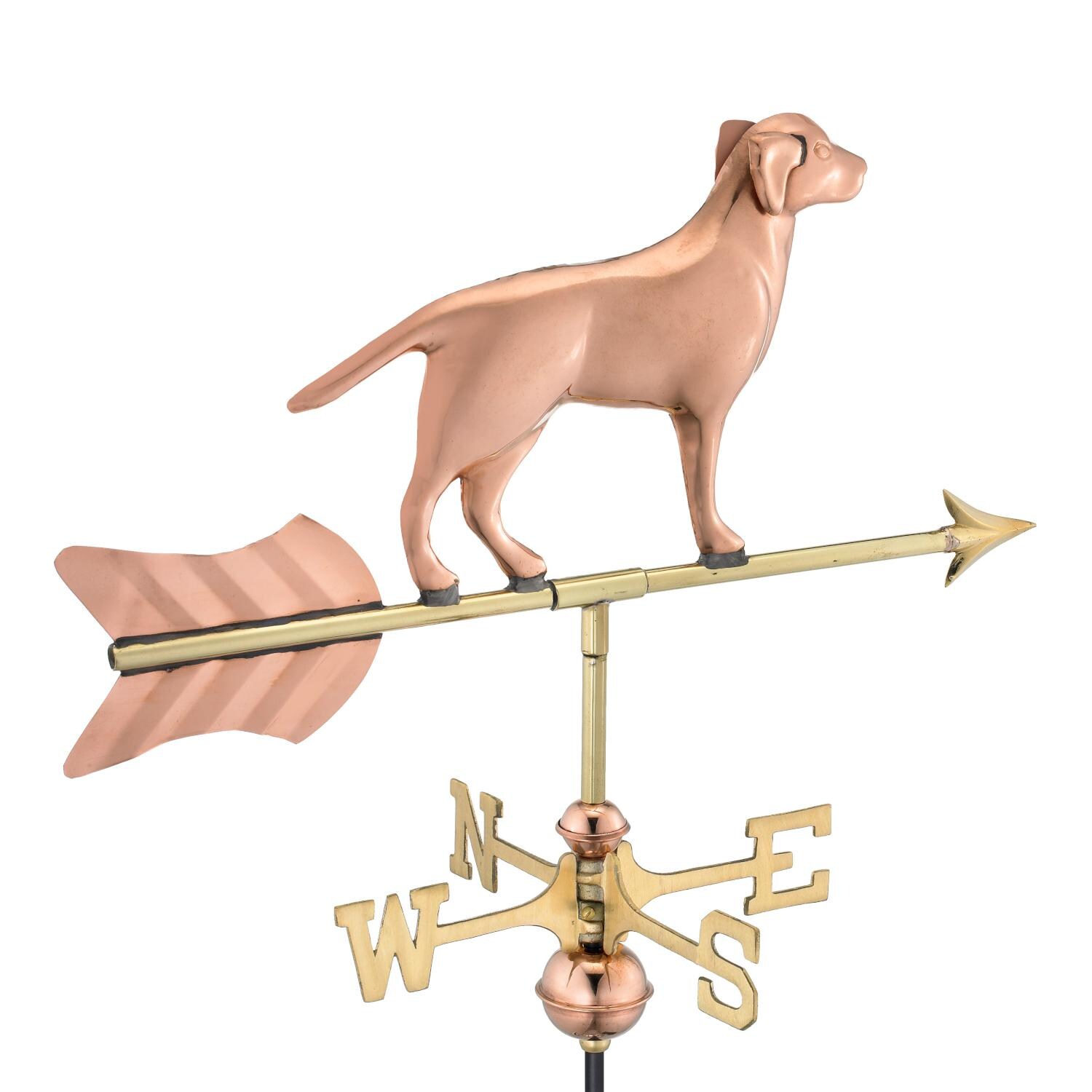 Labrador Retriever Cottage Weathervane W/ Roof Mount By Good Directions - Polished Copper - Side View thumbnail